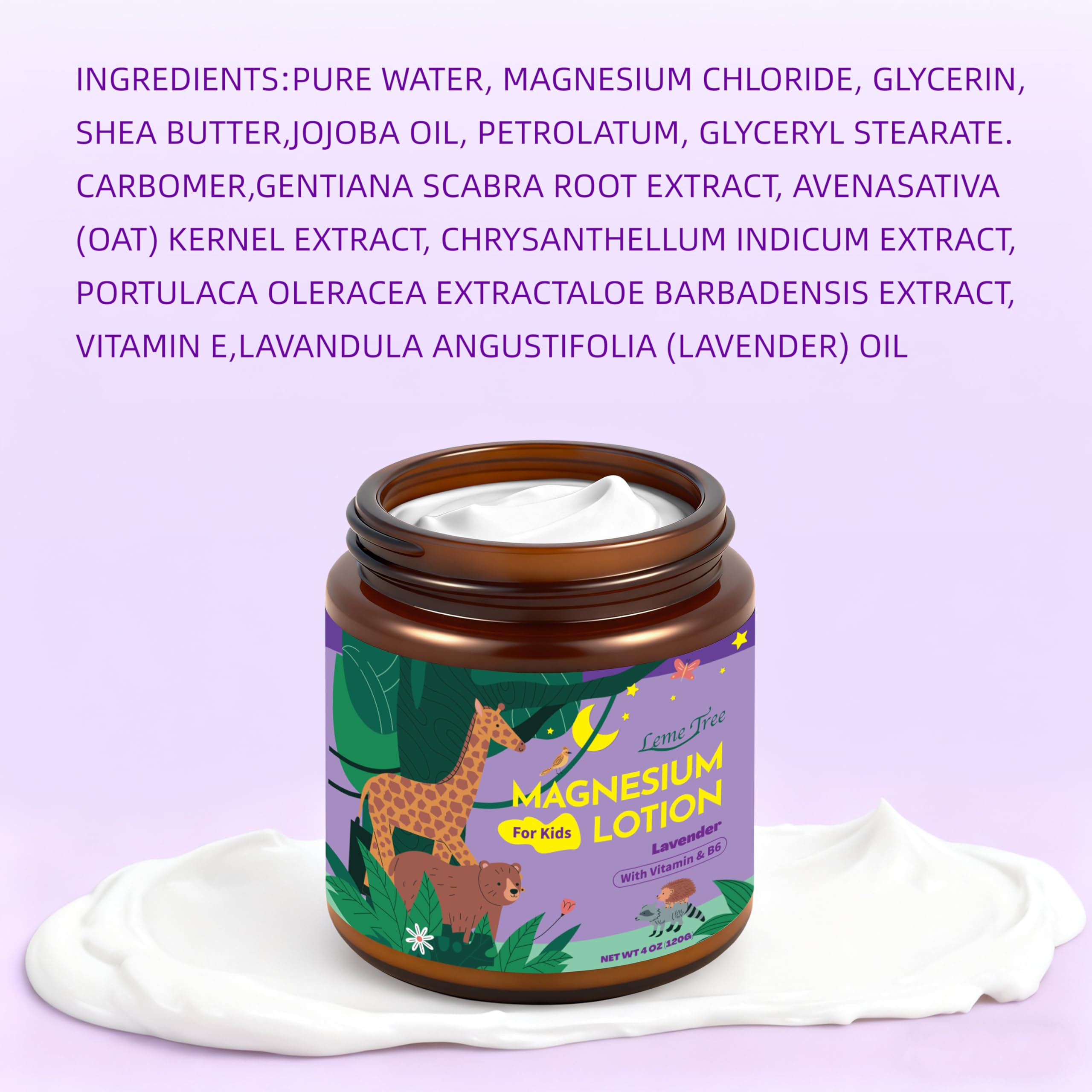 Magnesium Lotion for Kids & Babies, Lavender Magnesium Cream for Sleep, Soothing Relief & Relaxation, Topical Magnesium buttur, Apply to Legs, Arms, Stay Calm at During The Night (4 oz, Lavender)