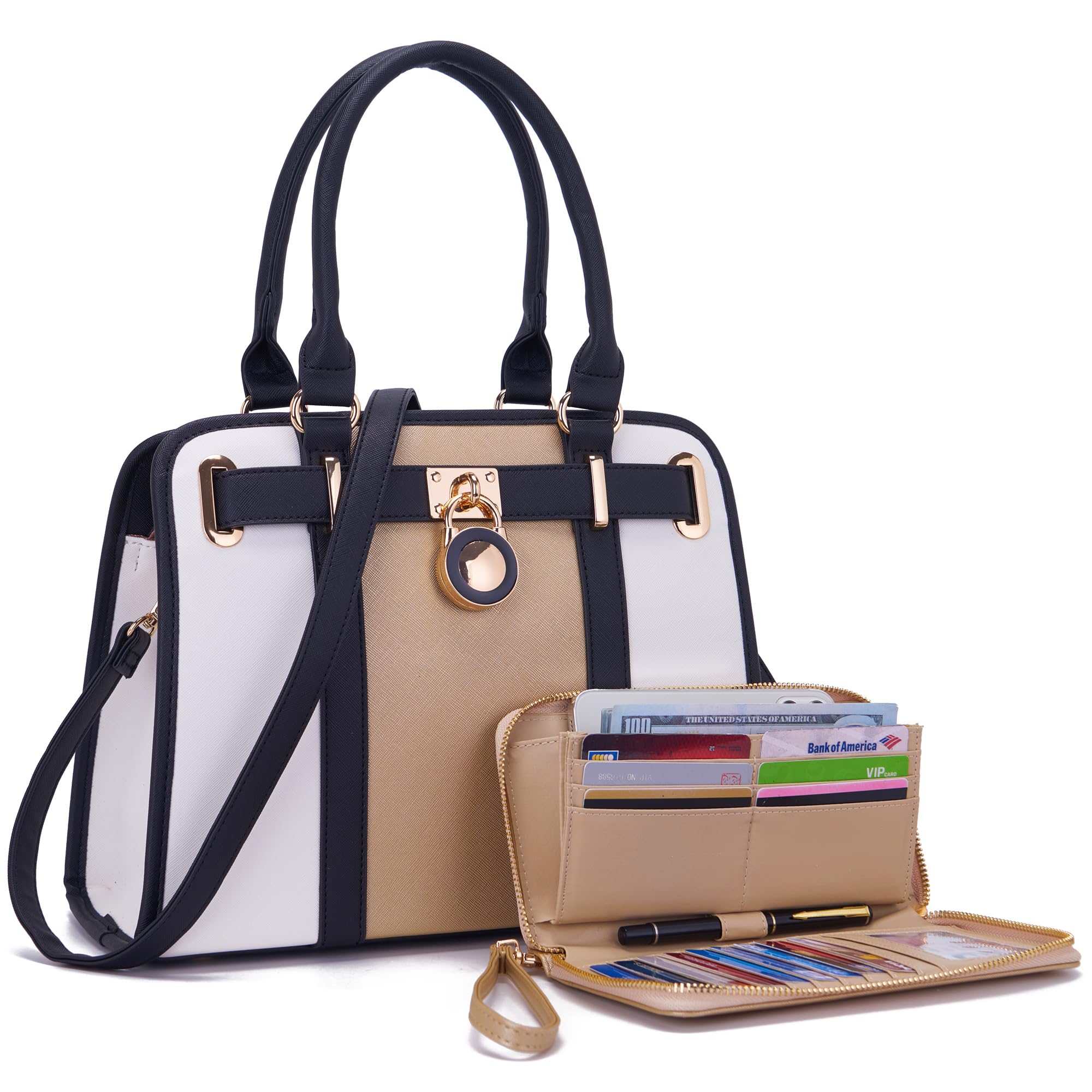 Qiyuer Structured Satchel Tote Handbags Set Women Purses with RFID Wallet | Premium, Sturdy, Spacious, Chic for Daily &amp; Work, Vegan PU Leather, Multi-way Carry, Large Capacity RFID Wallet, Ideal Gift
