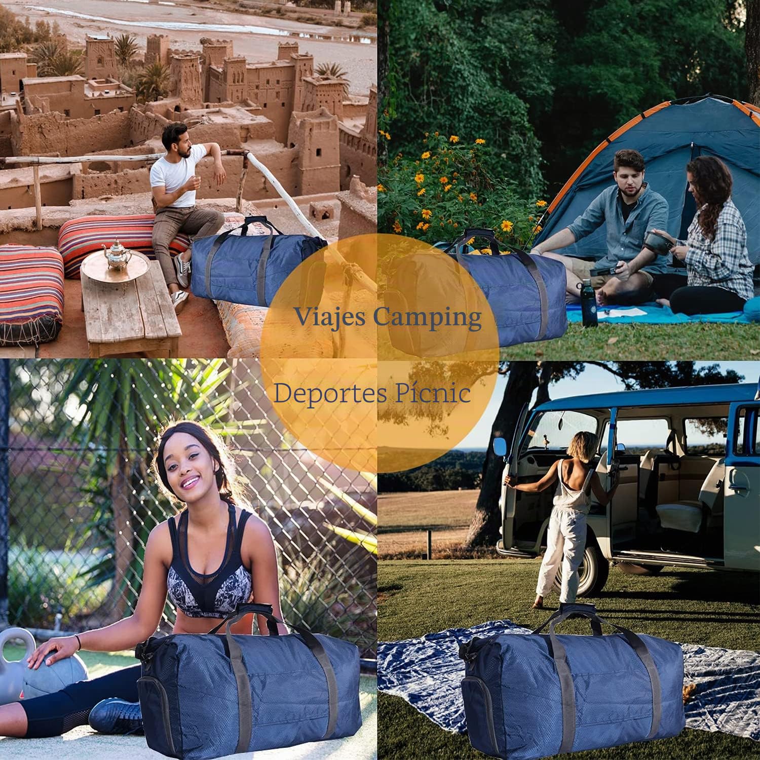 ehsbuy 60L Bolsa de Viaje Plegable Bolsa de Viaje Hombre y Mujeres Bolsa Deporte Impermeable Grande Bolso Ligero de Fin de Semana con Compartimento de Zapatos