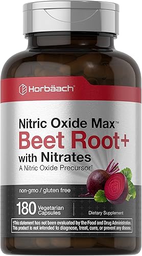 Nitric Oxide Beet Root Capsules  with Nitrates  180 Count  Nitric Oxide Precursor  Vegetarian, Non-GMO, Gluten Free Supplement  by Horbaach