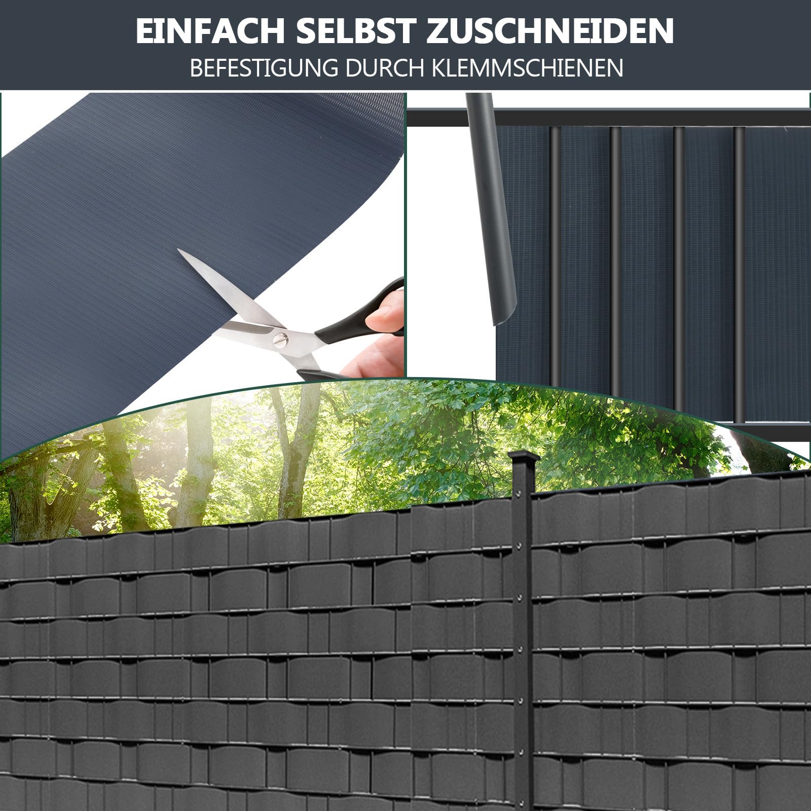 Sichtschutzstreifen für Doppelstabmatten, 210m x 19cm Wetterfester PVC Sichtschutz (450g/m²) inkl. 180 Clips. Ideal für Doppelstabmattenzaun, Garten & Balkon, Anthrazit