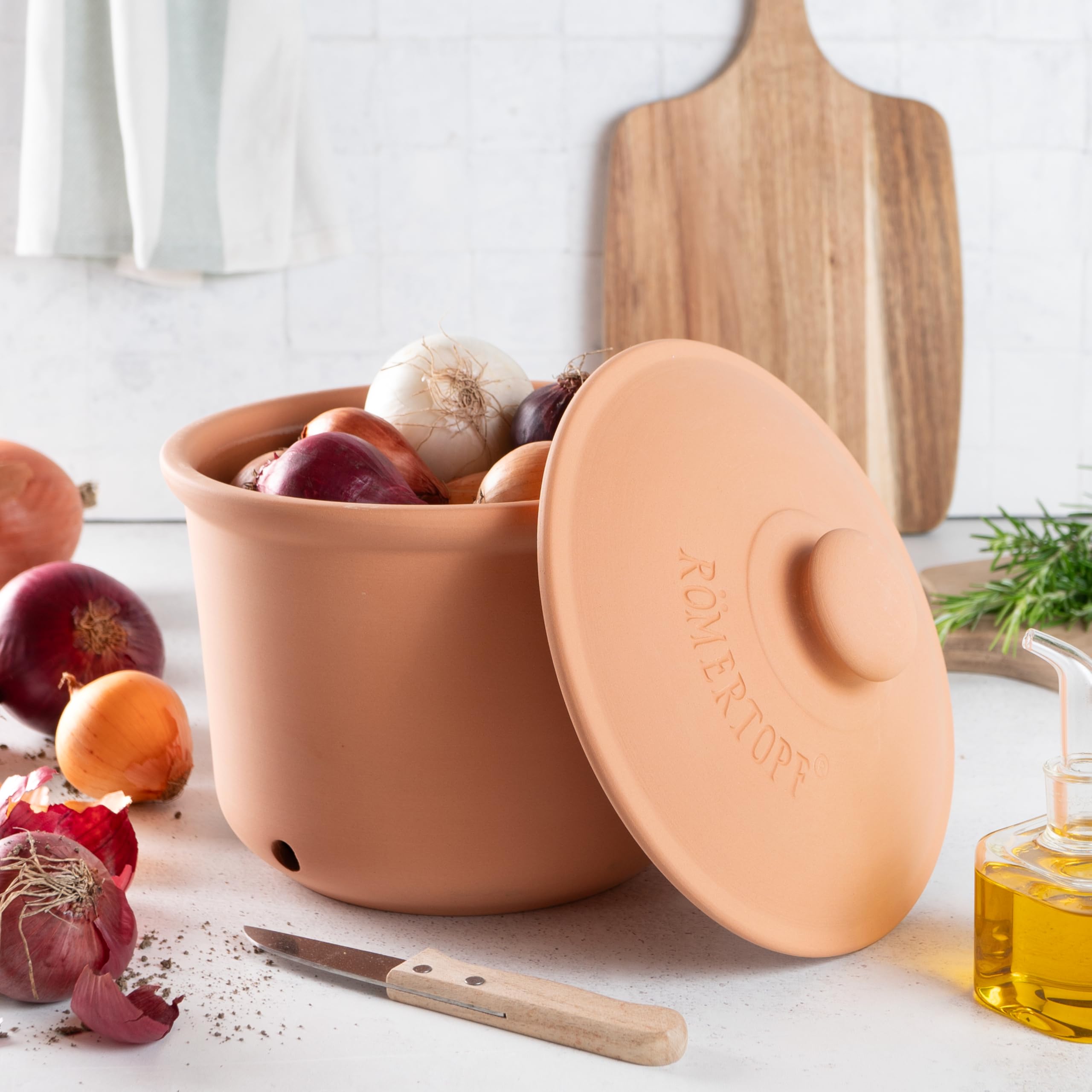 Römertopf Porta Cipolle in Ceramica 2,8 L Traspirante, Marrone