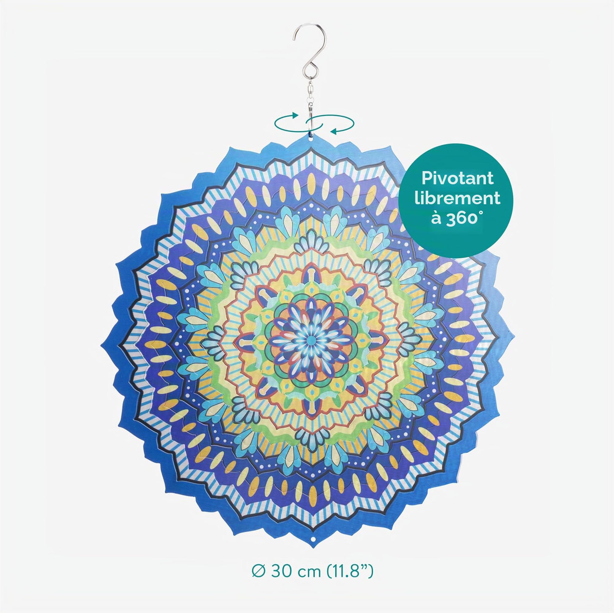Navaris Carillon a Vent Exterieur Zen - Eolienne Moulin à Vent Cinétique Pivotant avec Crochet de Suspension - Decoration Jardin en Acier Inoxydable - Éolienne pour Extérieur