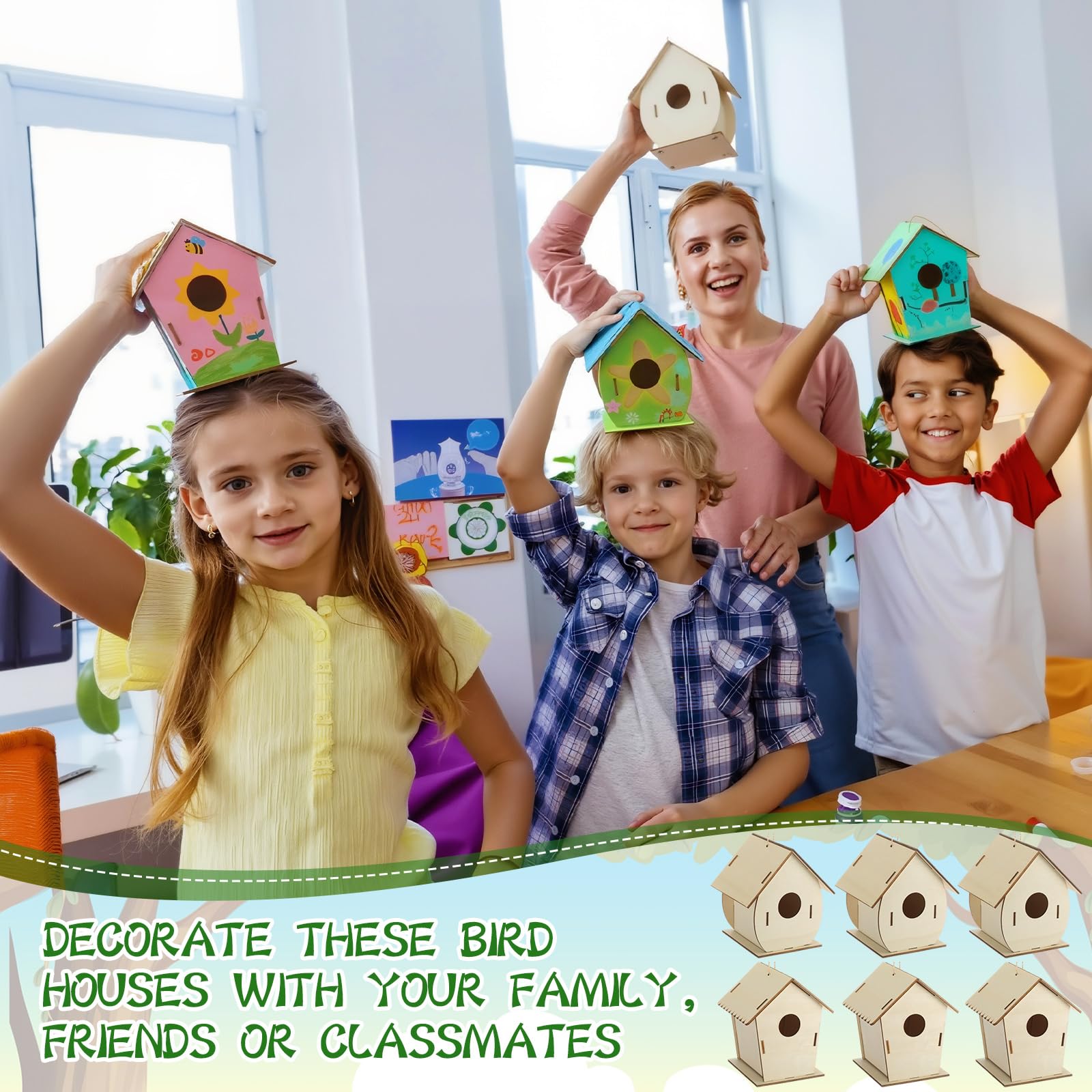 DoubleFill 30 Stück Vogelhäuser aus Holz, Großpackung für Kinder, unlackiertes Holz, Vogelhäuser für Kinder, Holzhandwerksprojekte, Kits für Heimwerker, Holzkunst und Handwerk für Mädchen, Jungen