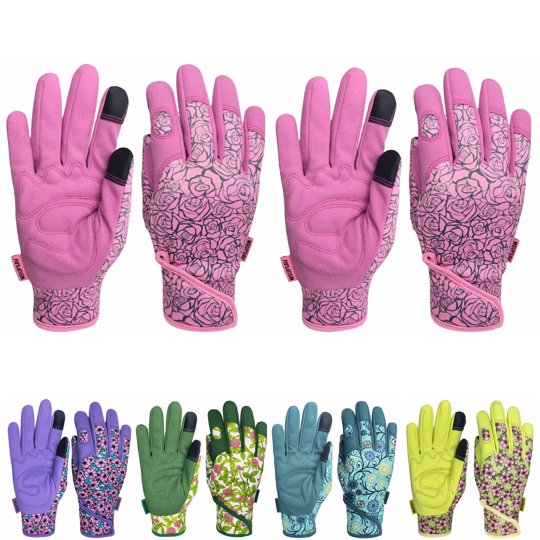 2 paia di guanti da giardinaggio da donna, guanti da giardino con touchscreen, guanti da lavoro per lavori in cortile, rosa (L)
