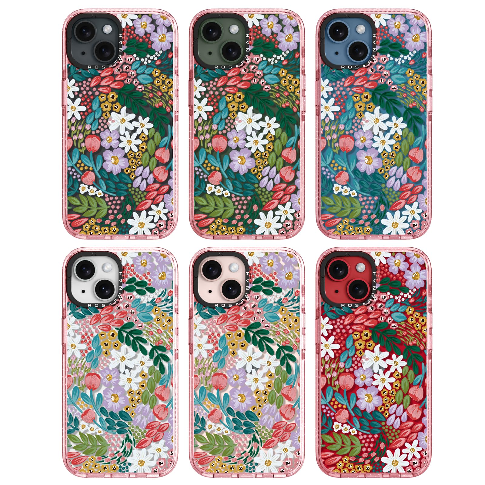 Rosarnnah for iPhone 14 Pro Case Cute - Durable Shockproof 6.6 ft Drop Impact Phone Case - Funny Skeleton Design (6.1") Glitter Pink: iPhone 13 Basic Case Gorgeous Floral