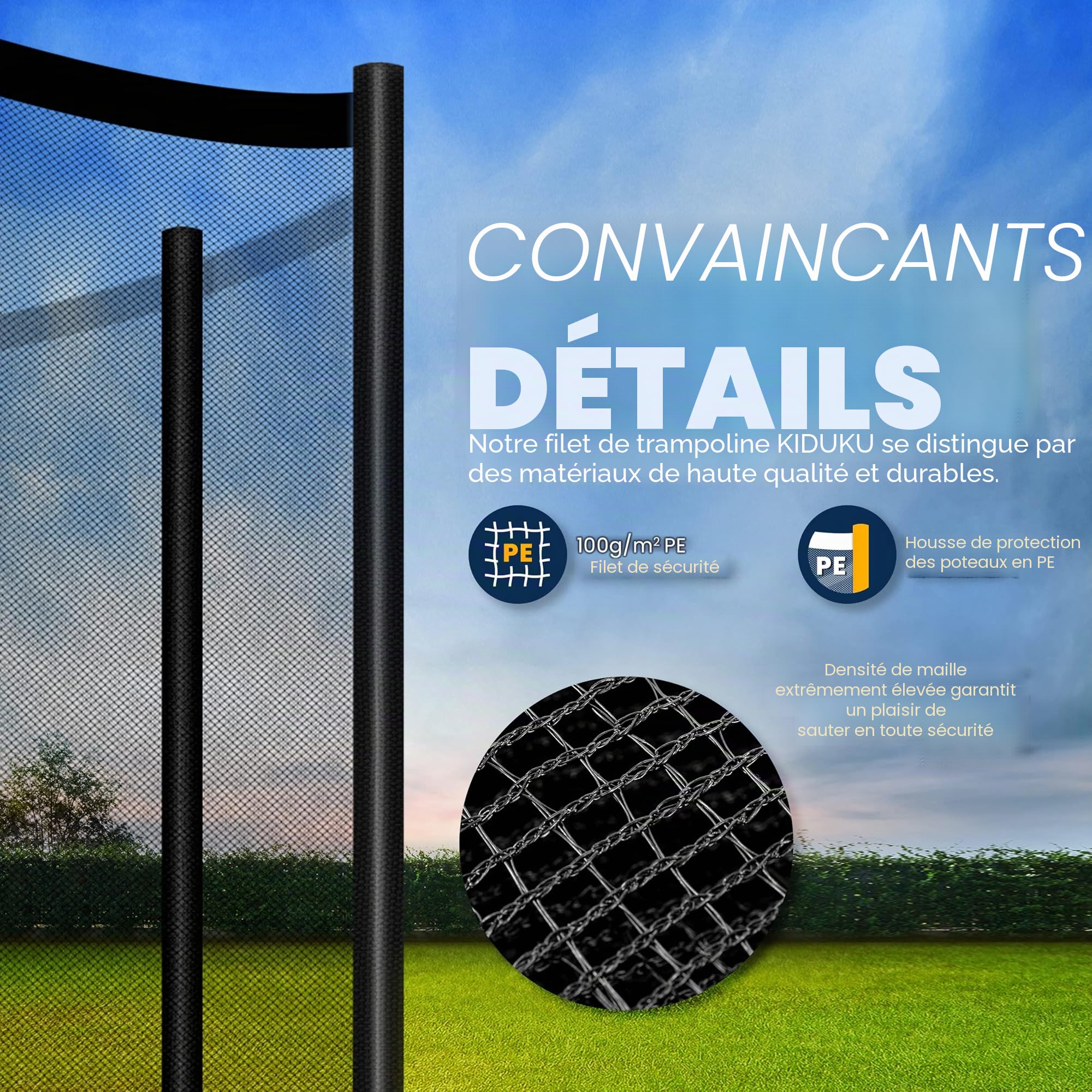 KIDUKU Filet de Remplacement pour Trampolines Filet de sécurité pour Trampolines Ø 244 305 366 427 cm