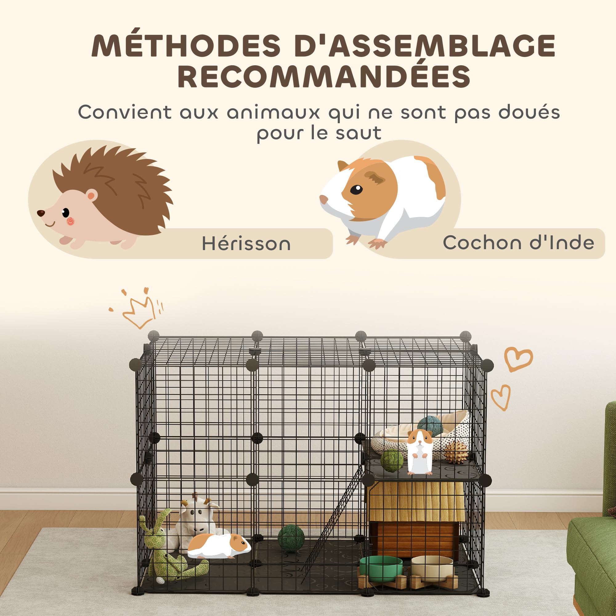 PawHut Enclos pour Petits Animaux, Cage à Lapin modulable 3 Niveaux, 39 Panneaux avec 2 rampes, Parc clôture pour Animaux domestiques intérieur pour Lapin, Chaton, Chinchilla, Furet, en métal, Noir