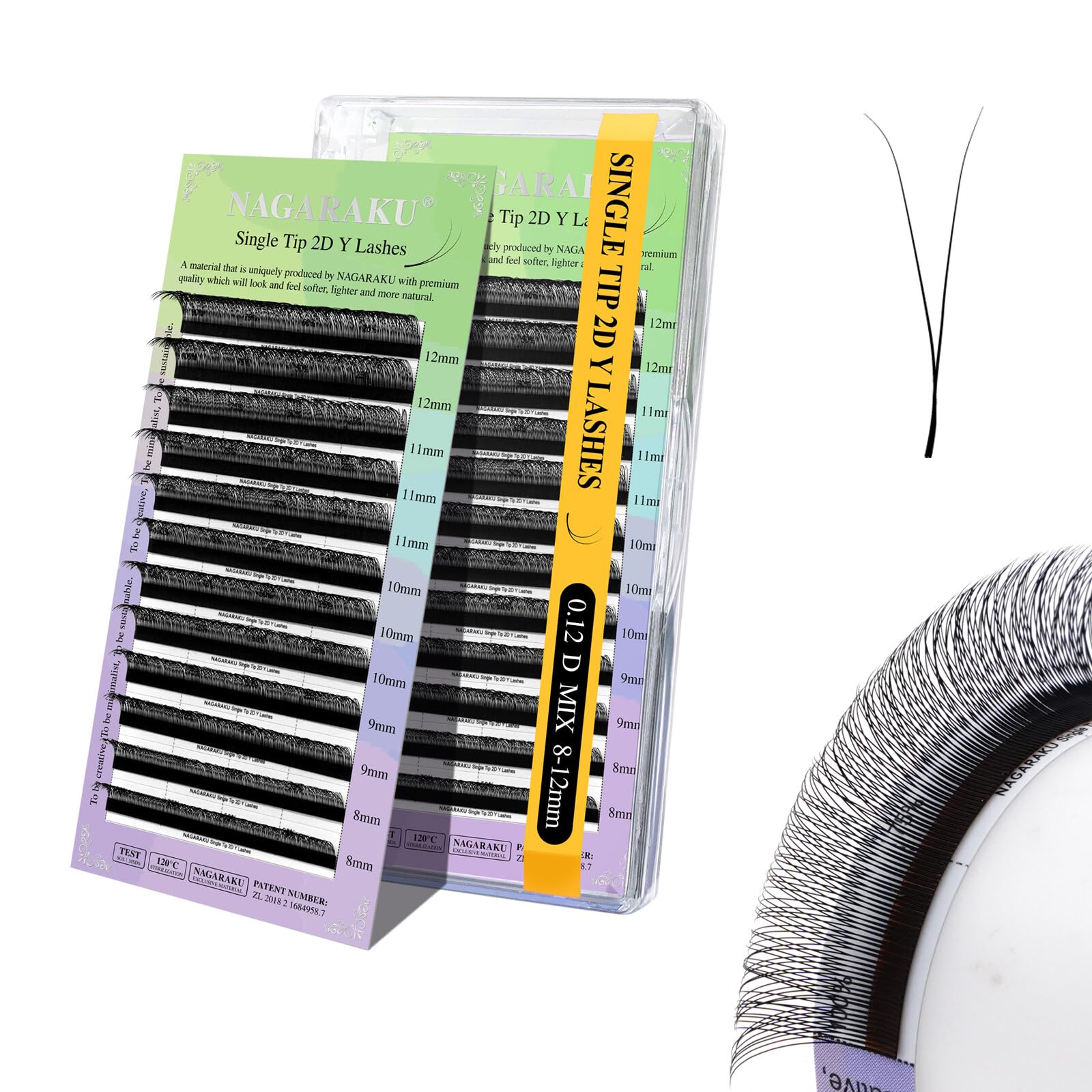 NAGARAKU Y Eyelash Extensions Supplies 2D Y Lash Easy Fan Russian Volume Crisscross Eyelashes Handwoven Y Shaped Mesh Wispy Clusters 12 Rows Eye