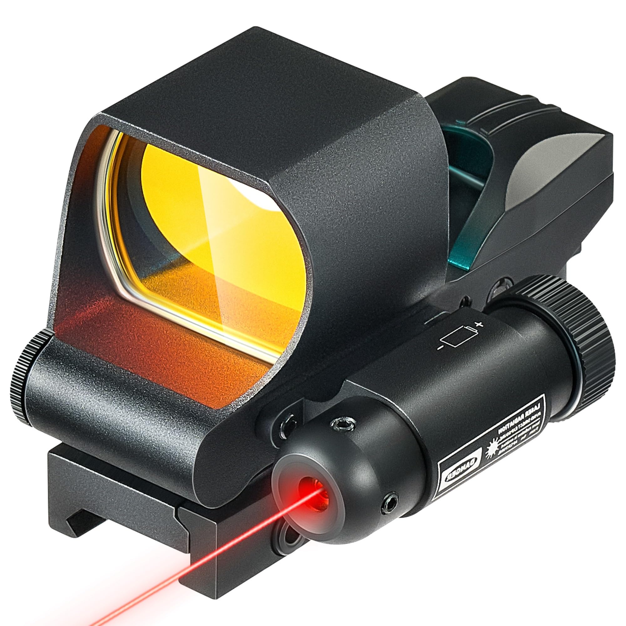 PINTY Reflex Sight Red Laser Combo, 3 MOA Red Dot Sight with Integrated Red Laser 4 Reticle Patterns 5 Brightness Levels for 20 mm Picatinny Weaver Rails, Tactical Optics for Rifle Pistol Airsoft
