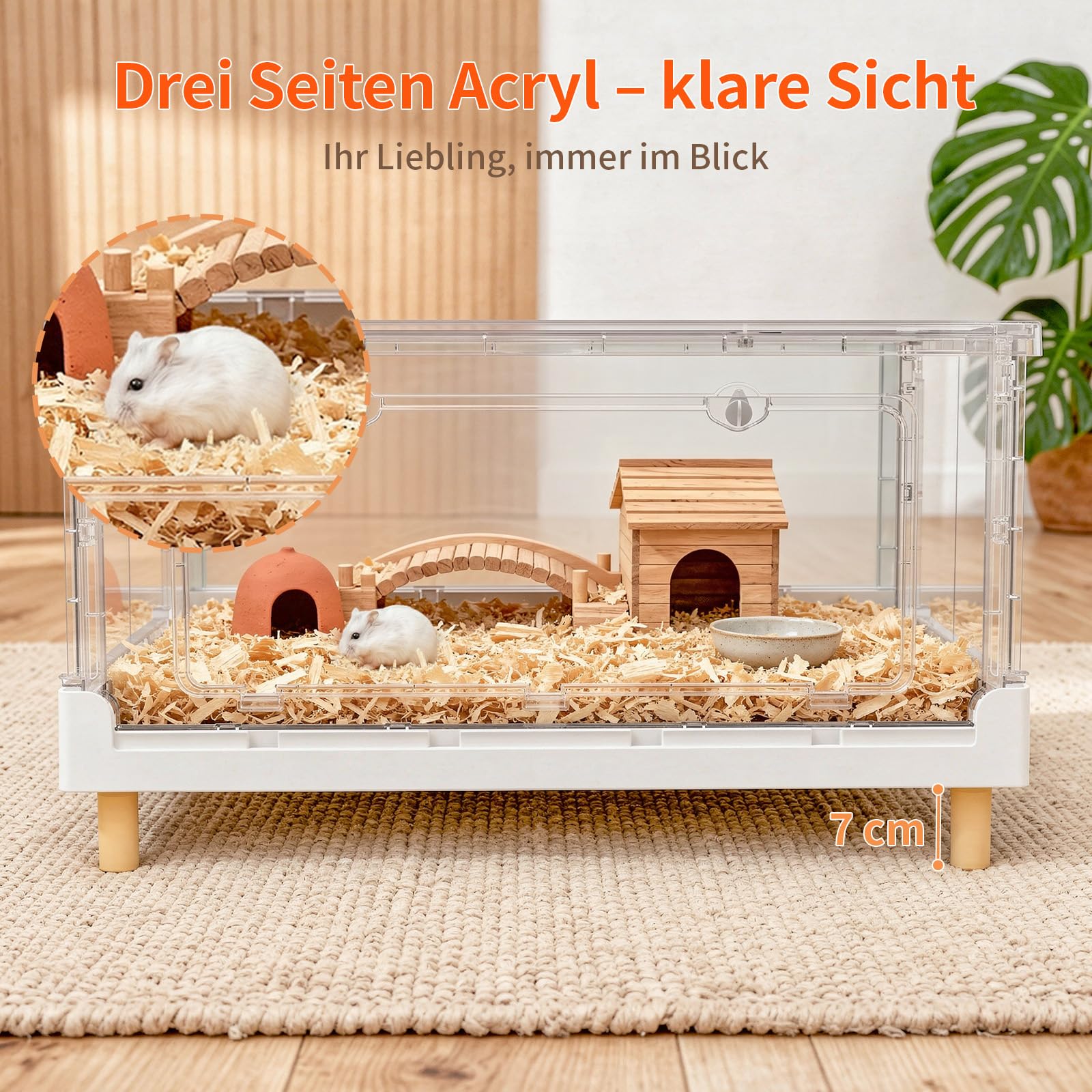70cm Hamsterkäfig, 34cm Sichtschutz-Nagerheim für Zwerghamster | 3000cm2 Fläche, Sichtschutz-Rückwand, Faltbares Design, Einfache Reinigung für Zwerghamster