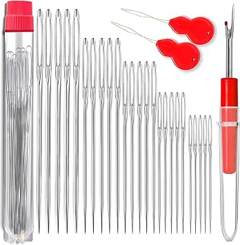 25 PCS Large Eye Sewing Needles, 5 Sizes Hand Sewing Needles, Including Embroidery - 25PCs with 2 Pcs Needle Threader and 1 Pcs Seam Ripper
