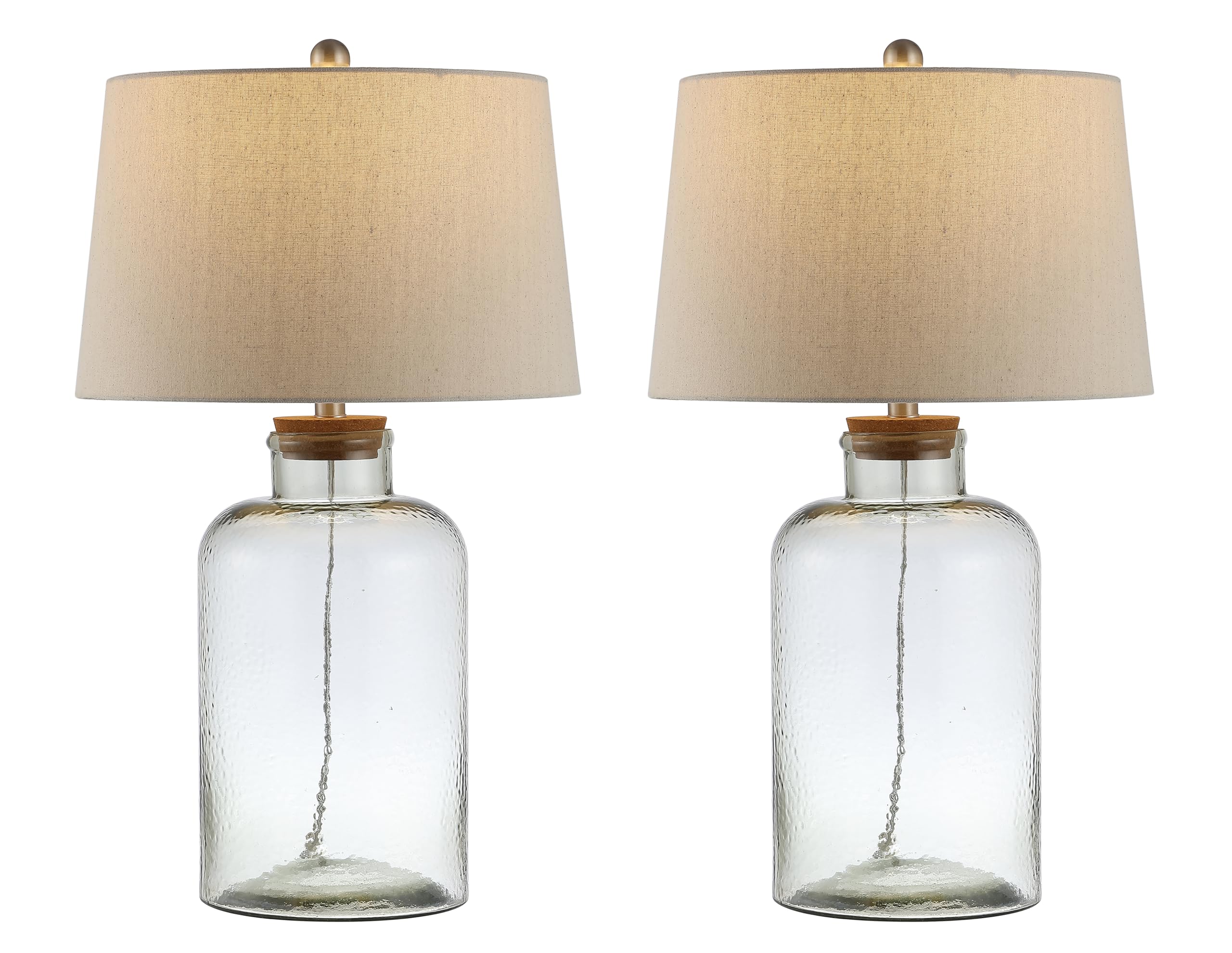 SAFAVIEH Lighting Collection Caden Clear Glass 28-inch Bedroom Living Room Home Office Desk Nightstand Table Lamp Set of 2 (LED Bulbs Included)