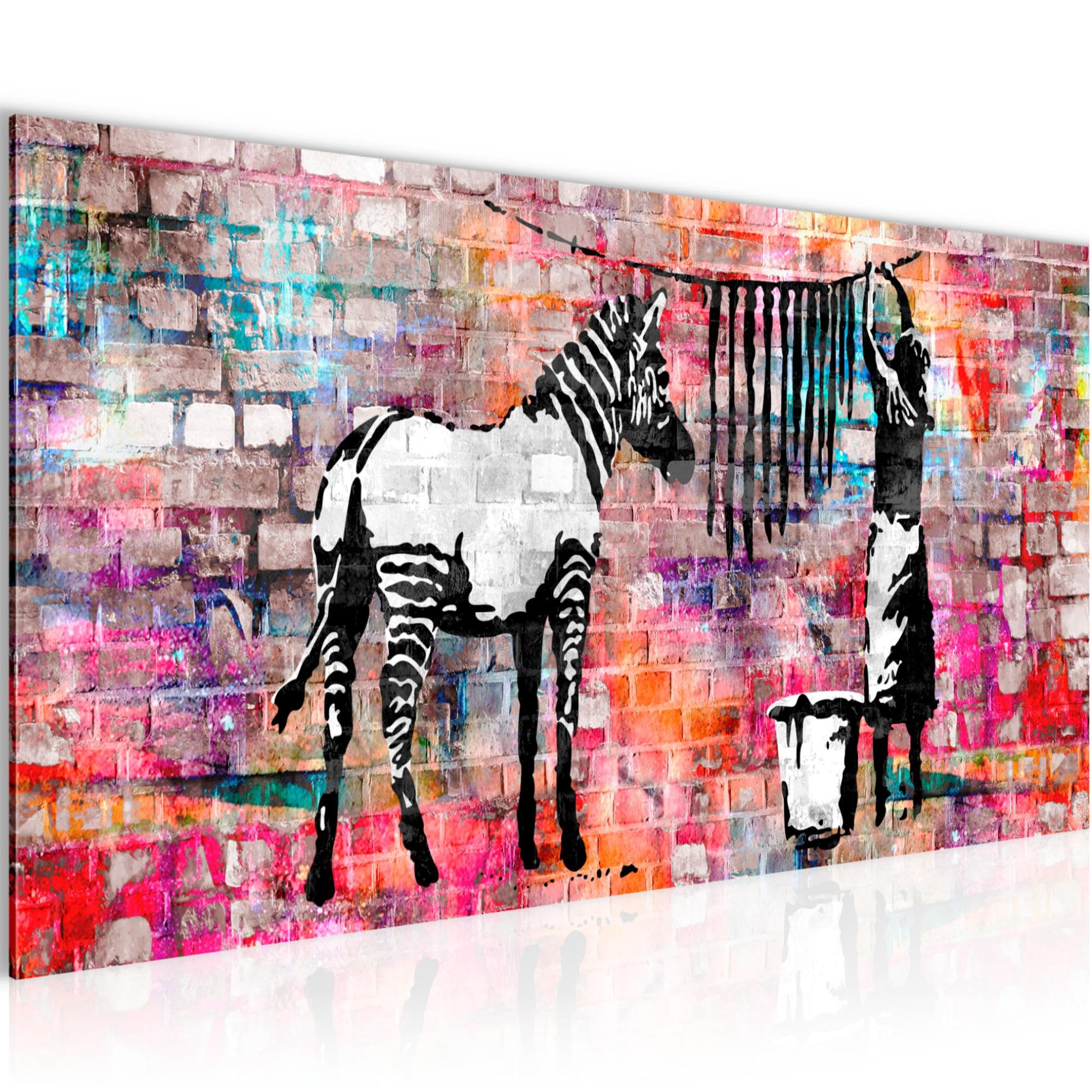 Runa Art Zebra C Canvas Wall Art Banksy Washing Zebra 1 Part Non-Woven Canvas Prints For Living Room And Bedroom Street Style Colorful 012912C