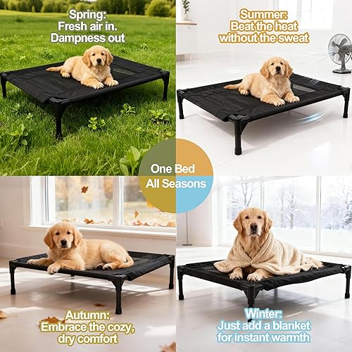 Miniatura 3 de Cama elevada para perros al aire libre, cuna elevada portátil con refrigeración, cama lavable para mascotas, perros pequeños, color negro