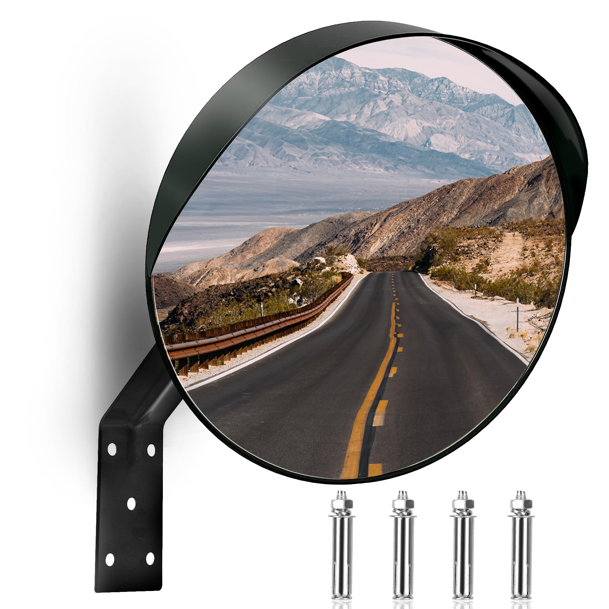 24-Inch Convex Security Corner Mirror - Adjustable Fixing Bracket, Wide Angle, Indoor and Outdoor Use - Ideal for Major Warehouse, Industrial Areas, Large Parking Lots, Alleys and Driveways