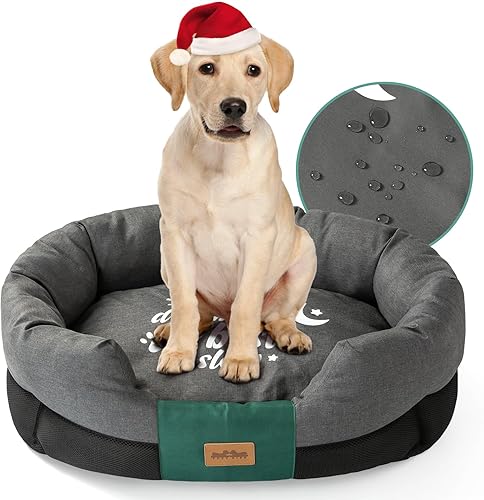COZY KISS Sofá cama impermeable de 31 x 23 pulgadas para perros medianos, cama de microfibra de apoyo con funda extraíble lavable, forro impermeable