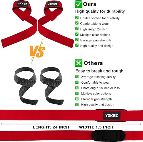 Miniatura 4 de YZKEC Correas de muñeca de algodón de 24 pulgadas con acolchado de neopreno acolchado para soporte y protección de muñeca, levantamiento de pesas,