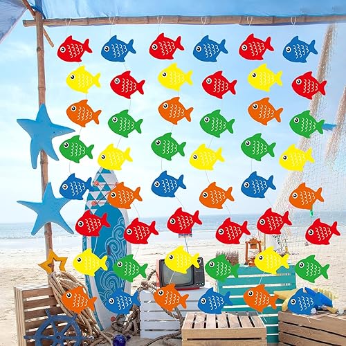 Miniatura 3 de Paquete de 12 pancartas de fiesta de pesca con temática de pesca con diseño de remolino colgante The Big One cumpleaños, recortes de papel para la