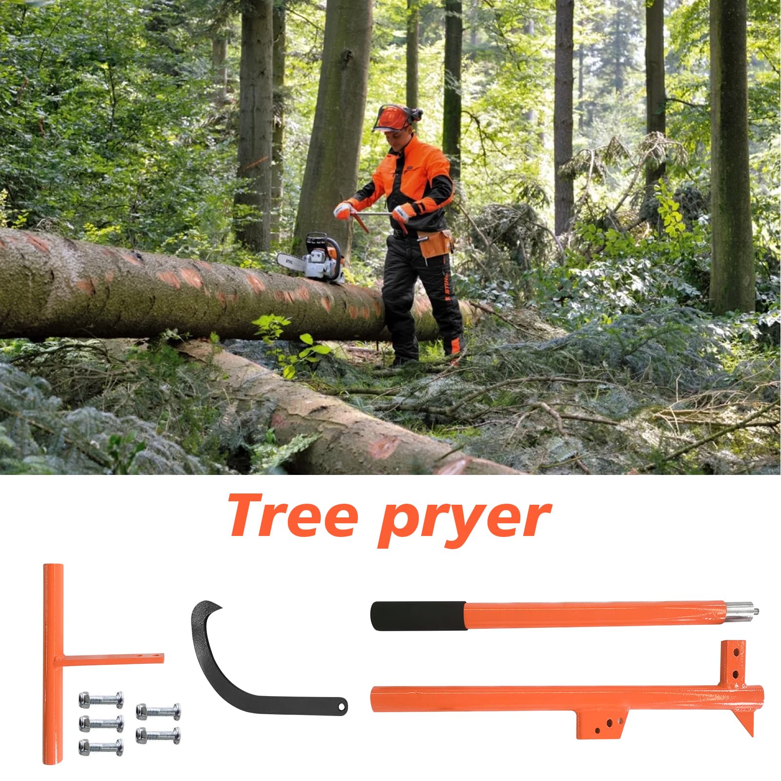 Sollevatore a cascate, 130 cm, con gancio reversibile, apertura max 32 cm, sollevatore di bordi forgiato con gancio reversibile e impugnatura antiscivolo, sollevatore per la caduta di alberi, per