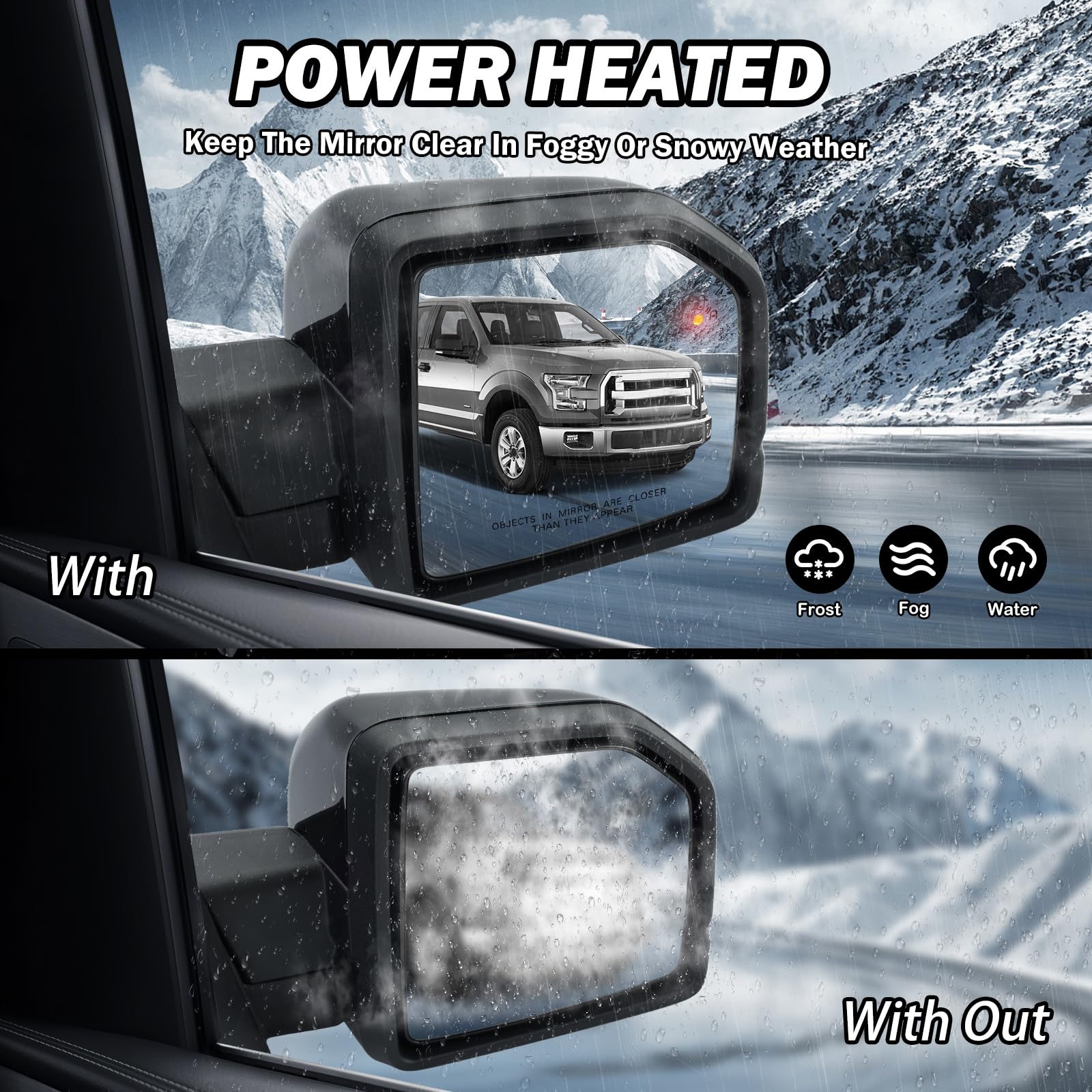 PEGAPARTS Passenger Side Power Mirror For 2015-2020 Ford F-150 – Manual Fold, Textured Black