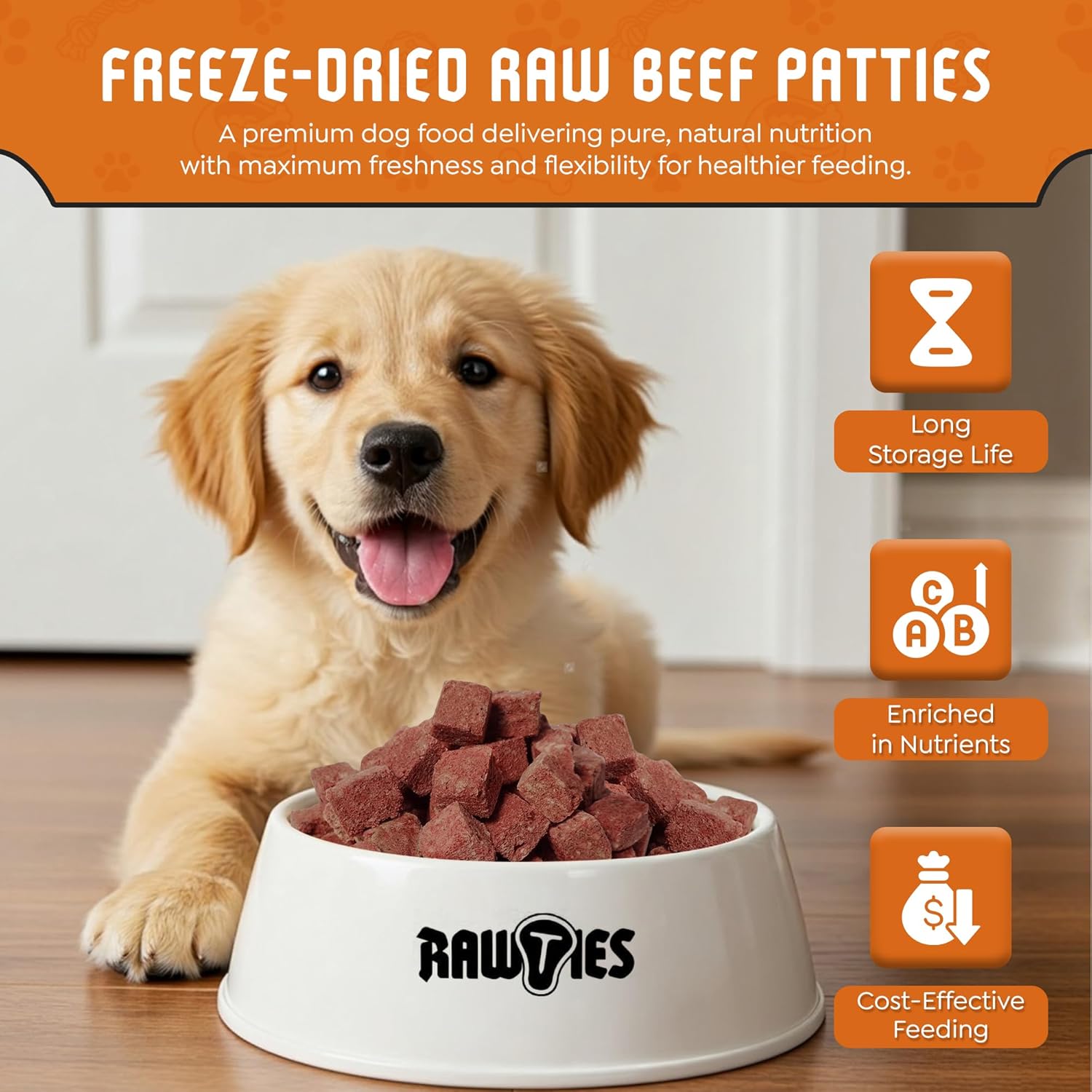Premium Freeze-Dried Raw Beef Patties for Dogs – 100% USA-Sourced Raw Meat Dog Food – Grain-Free, No Fillers, High Protein Nutrition for Small & Large Breeds, 4 Pack