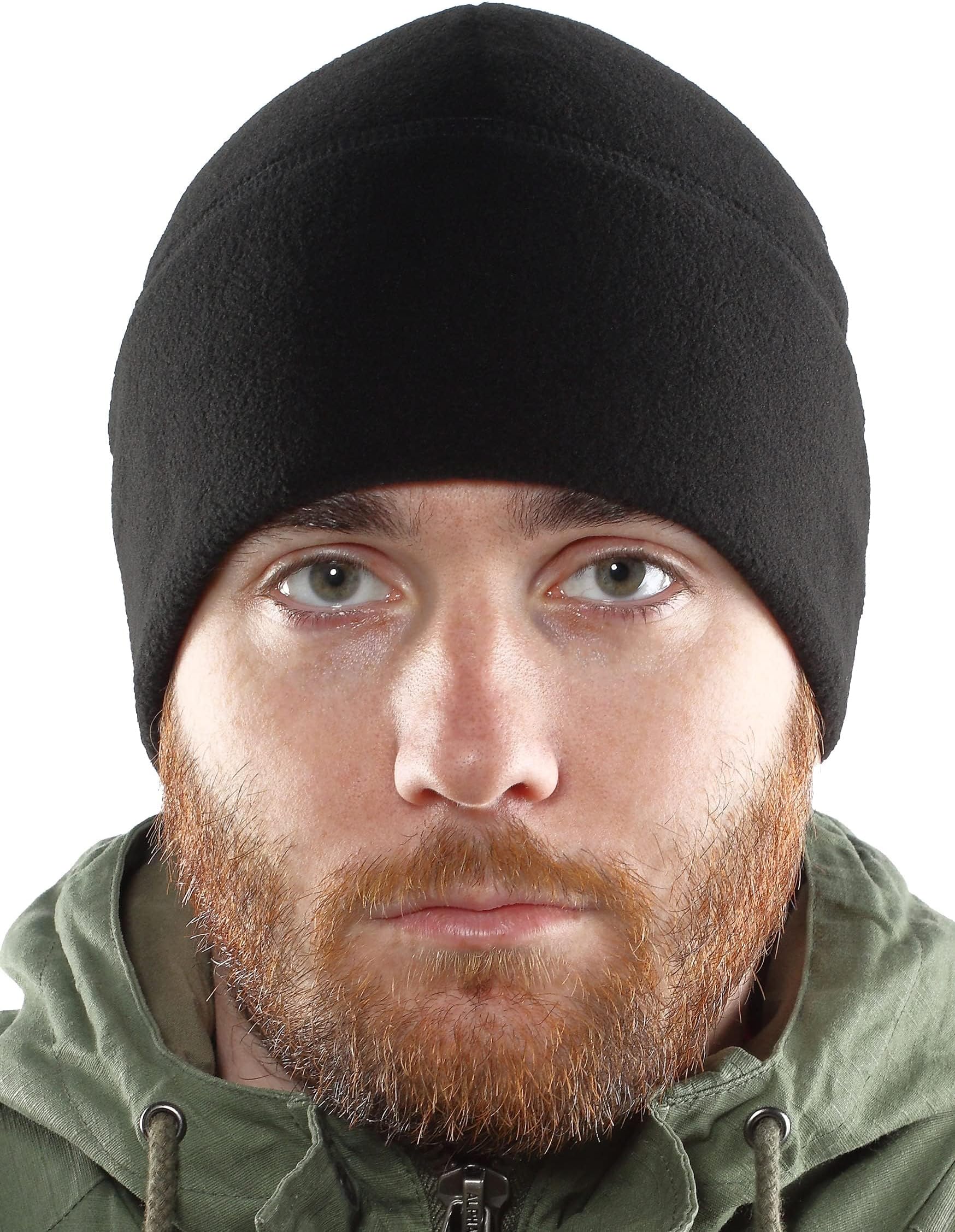 Fleece Winter Warm Watch Cap - Mens Outdoor Cold Weather Skull Beanie Hat Black