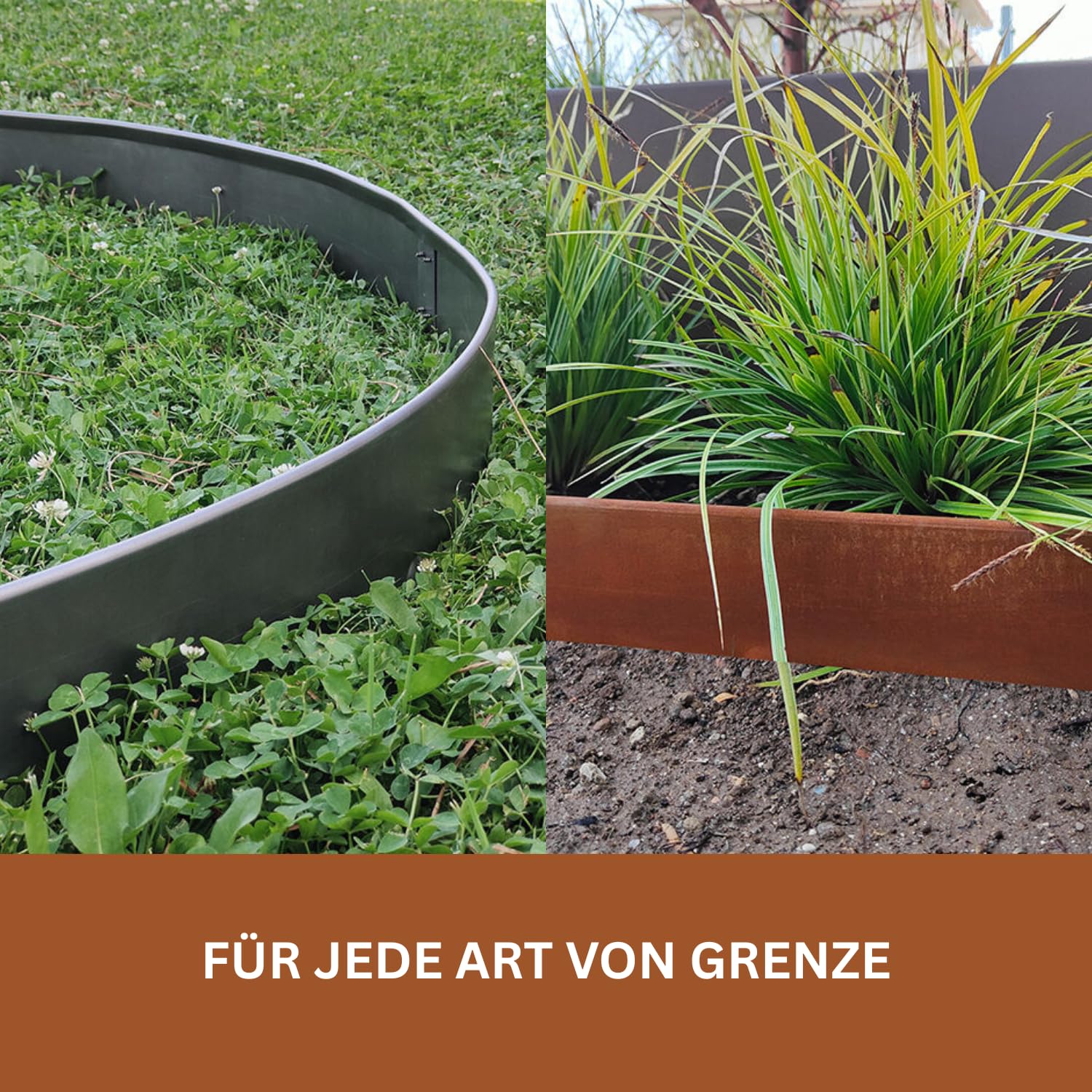 Rori Cortenstahl Rasenkante 10 m - 10 cm Höhe - abgerundete Oberseite - 10 x 1m Rasenkanten biegen - DIY Lawn Edging - Umzäunung für Obstgärten - Beeteinfassung