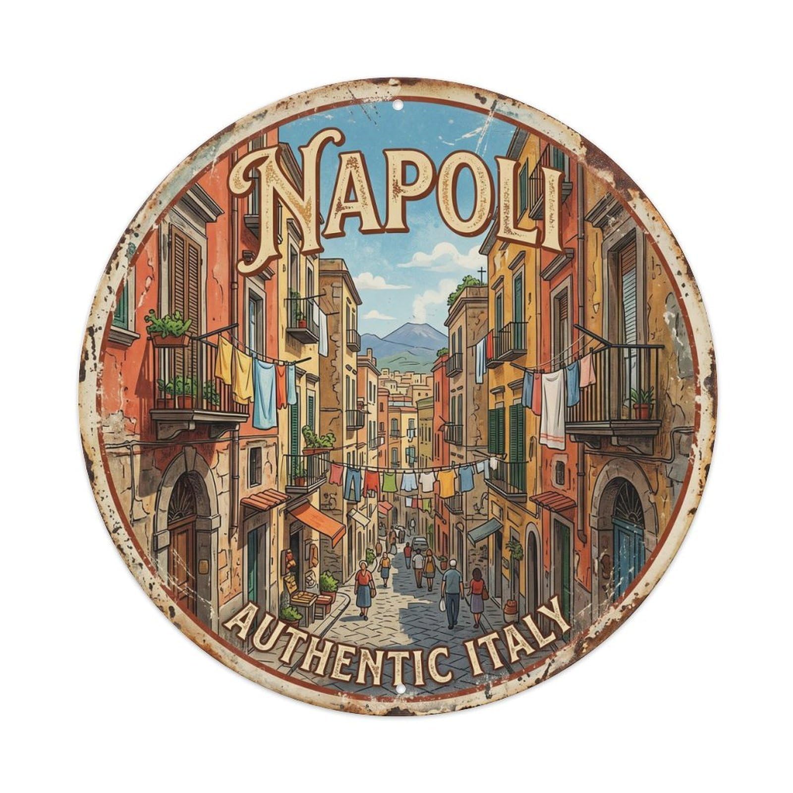 Cmhok Vintage Style Vintage Travel Napoli Oldtown Italy Metal Tin Sign Plaque Wall Decor For Cafe, Club, Garden Round Metal Poster 8X8inch