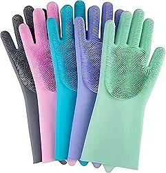 Par de Luvas Esponja Lava-Louça Mágica em Silicone Multiuso – Higiene e Praticidade, Esterilizável, Reutilizável, Tamanho Único, Cores Sortidas