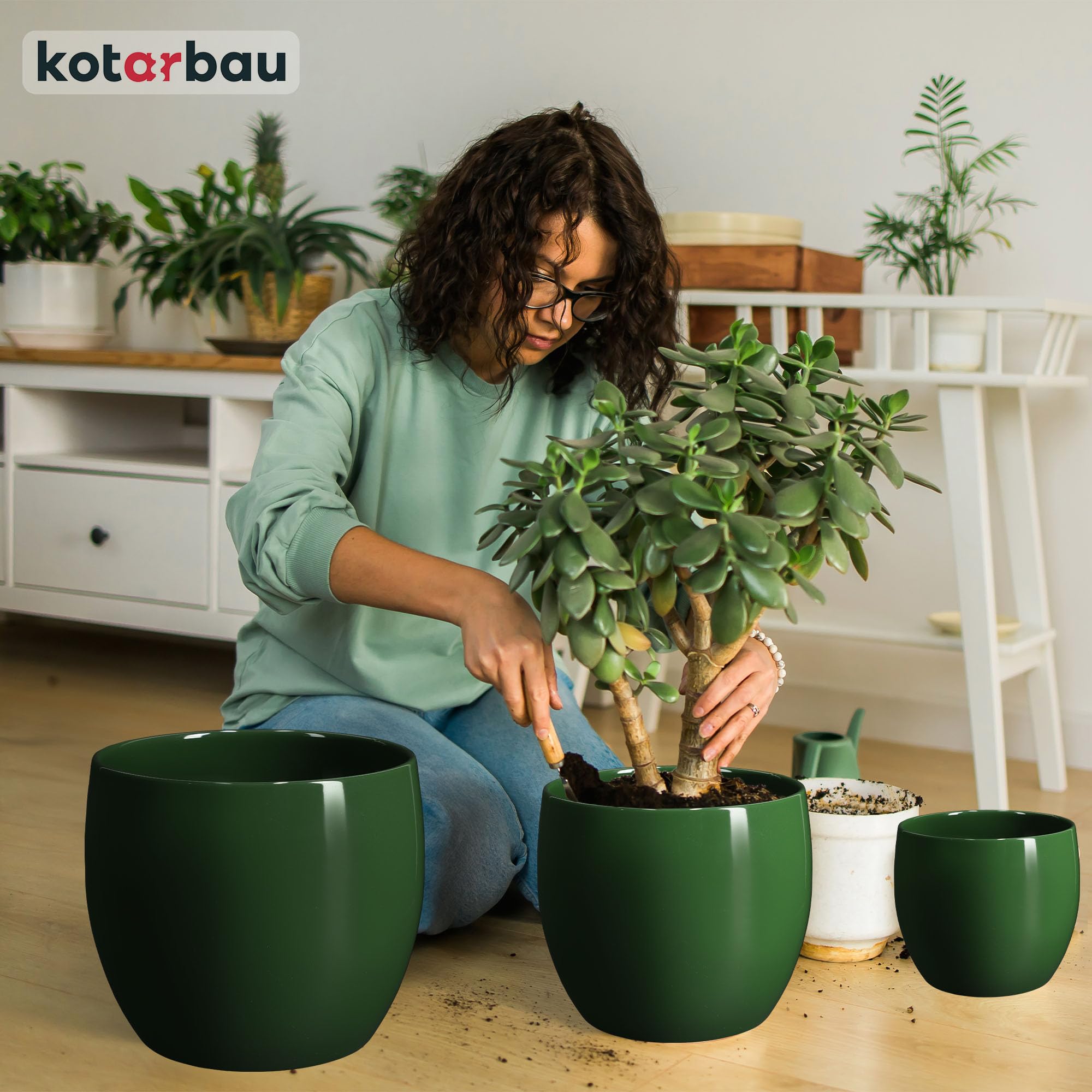 KOTARBAU® Pot De Fleurs Rond Vert De ⌀ 26 cm | Pot en Céramique Émaillée pour Fleurs Et Herbes | Cache-Fleurs en Céramique Émaillée | Cache Fleurs en Céramique | Pot De Fleurs avec Finition Brillante