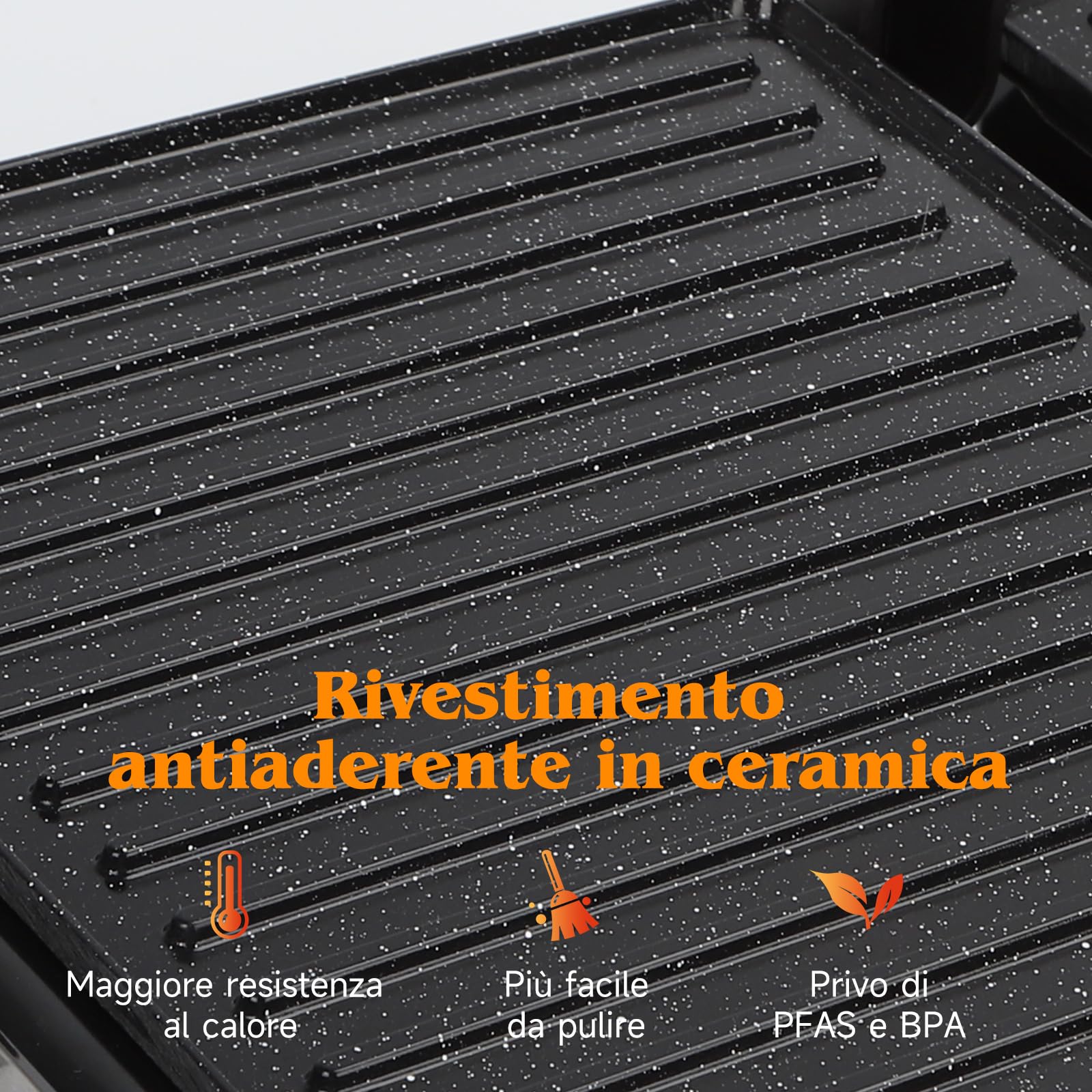 Aigostar Bistecchiera elettrica, Griglia Barbecue XXL, 2000W. Rivestimento antiaderente in ceramica, Timer di 30min, apertura a 180°, superficie di cottura 29 x 23 cm, temperatura regolabile. Roast