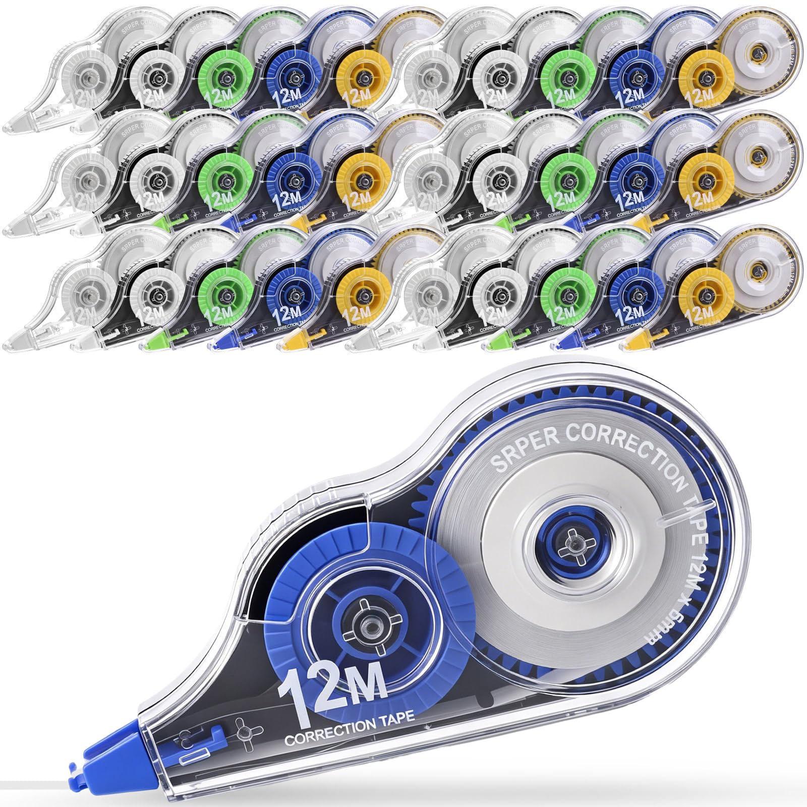 AmazingSpark 100 cintas correctoras blancas a granel, 39.4 pies, resistente al desgarro, aplicador fácil de usar para correcciones instantáneas para notas de oficina escolar, ancho de cinta de 0.2