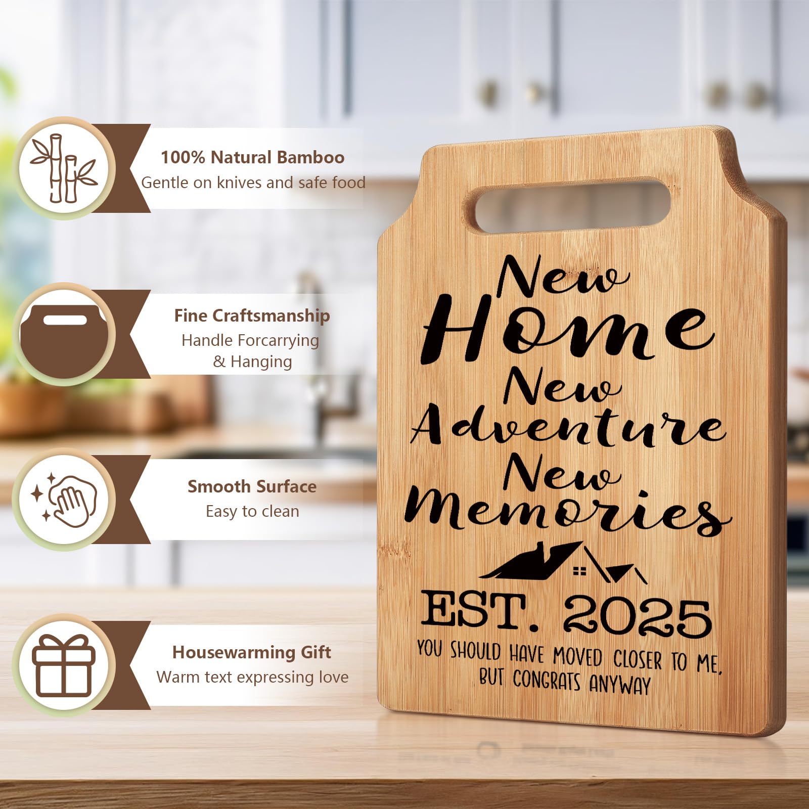 Personalized House Warming Cutting Board - New Home Gift For Women With Engraved Message