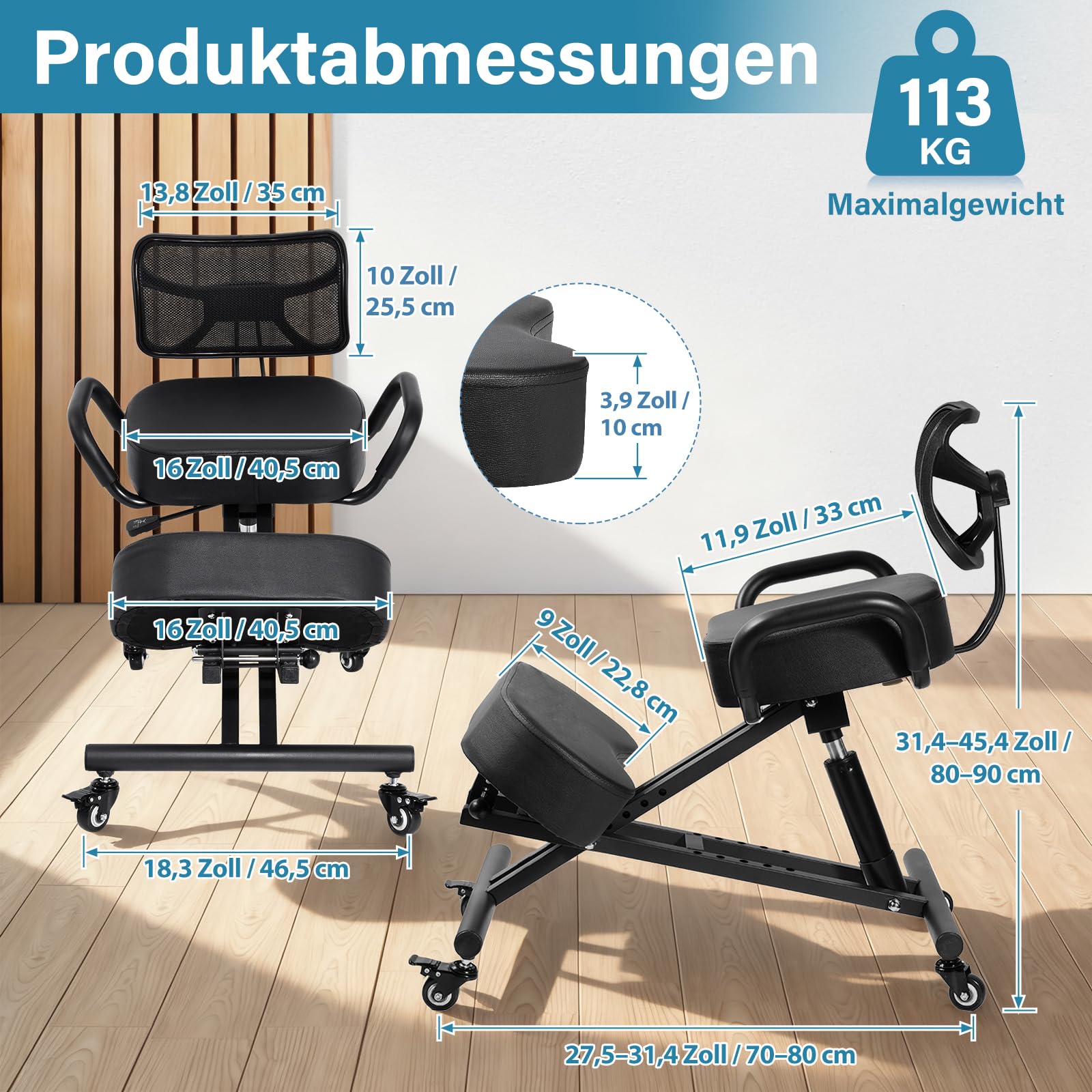 Kniestuhl, Ergonomischer Kniestuhl, Kniende Bürostühle Mit Einstellbarer Höhe Und Lordosenstütze Für Bank- Und Konferenzräume, Büros, Empfangsbereiche Zu Hause, Verbesserung Der Körperhaltung