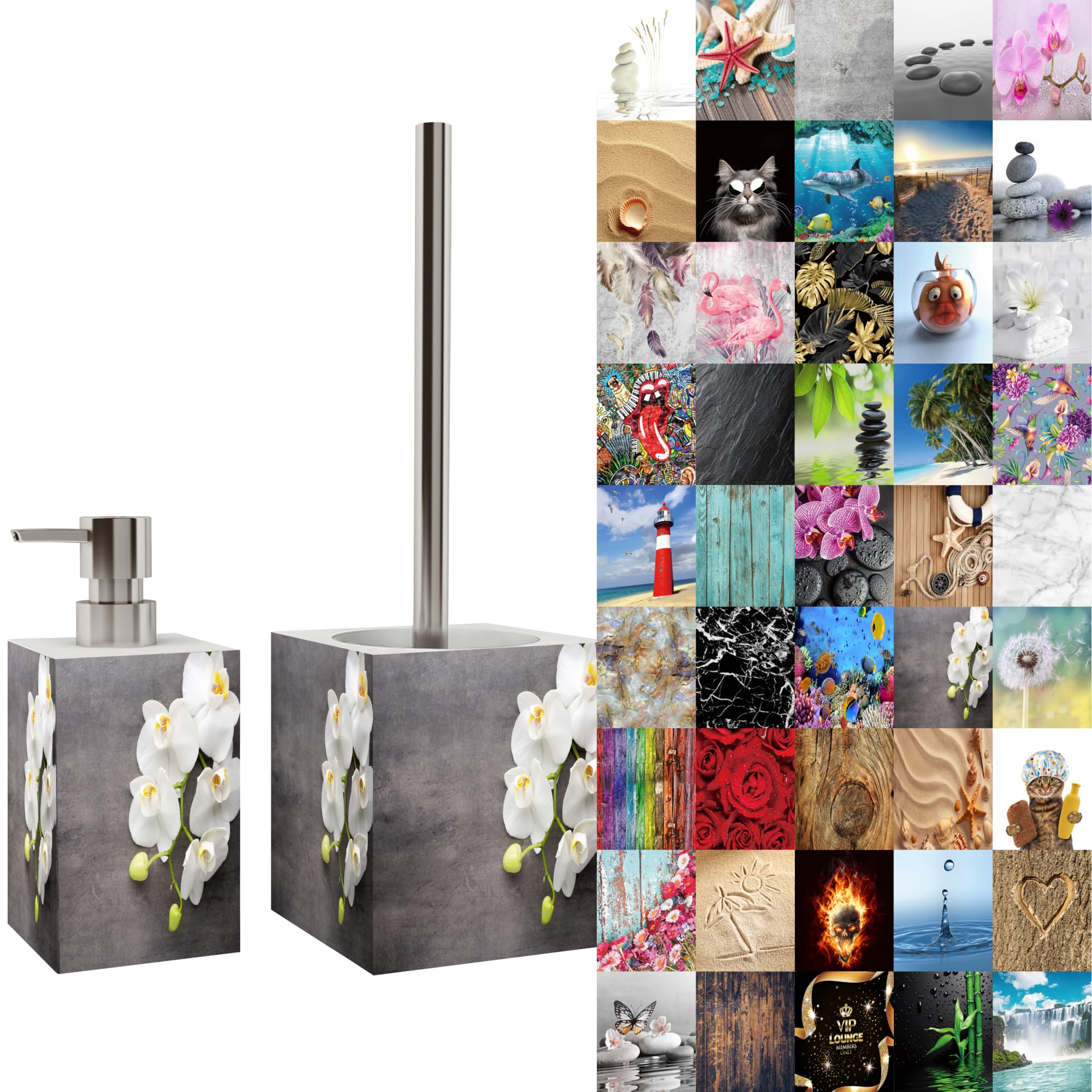 Sanilo Premium Bathroom Set, Beautiful Designs, Soap Dispenser and Toilet Brush and Holder, Stainless Steel Handle (Pretty) โ image 1