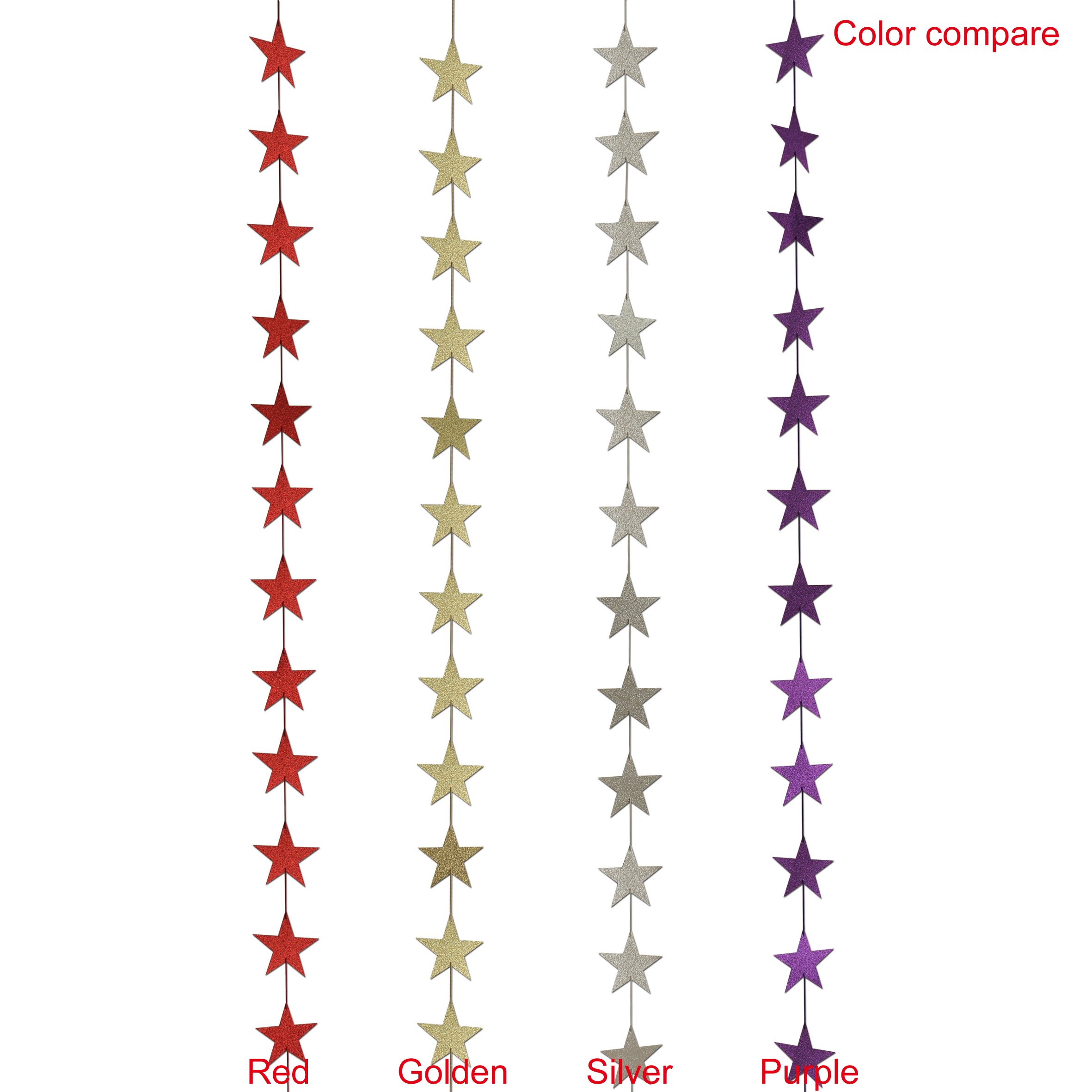 CVHOMEDECO Ghirlanda Di Stelle Scintillanti – 2 Pezzi Da 1,7 Metri, Con Stelle In Cartoncino Glitterato, Viola, Per Decorazioni Compleanno E Feste