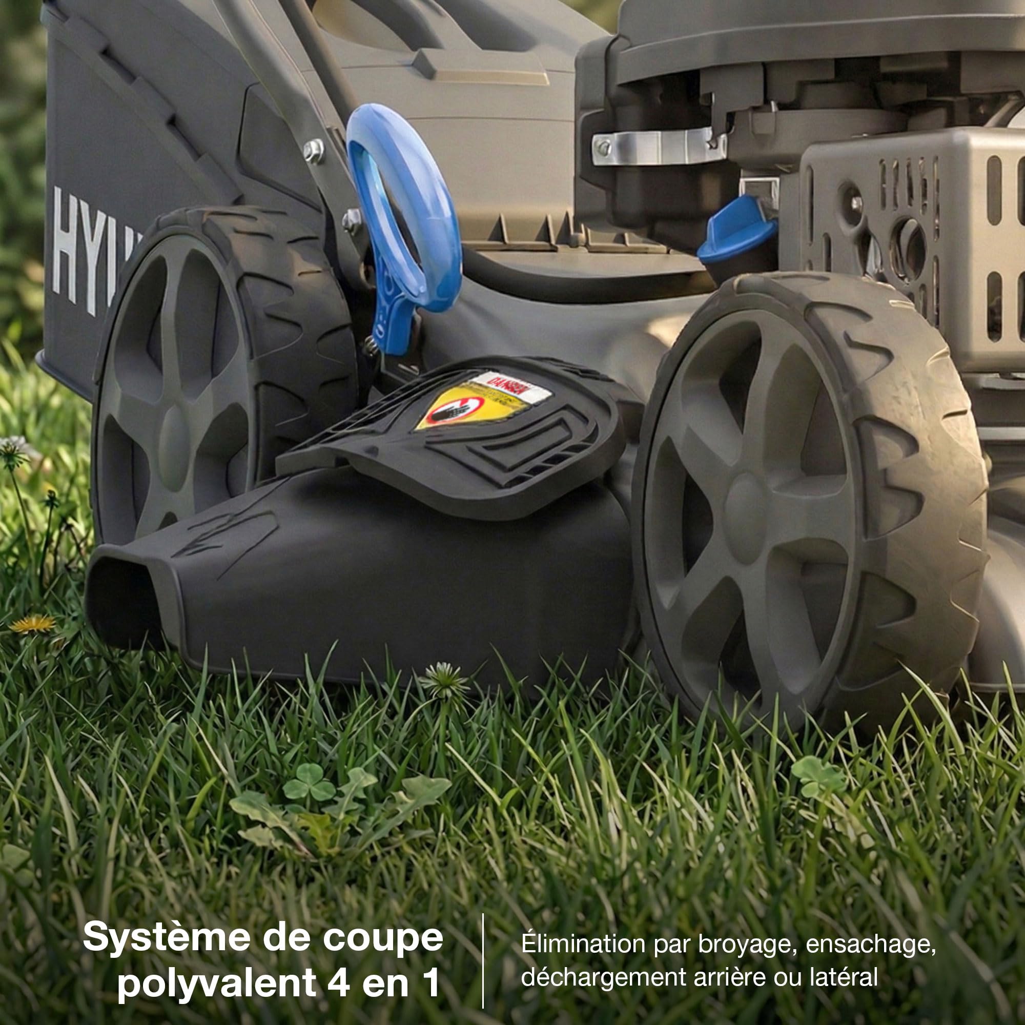 Hyundai Tondeuse à Gazon Thermique Autotractée Noire 43 cm, Démarrage Électrique, Moteur 139 cm3 3,7 CV, Coupe 4-en-1 Mulching, Garantie 3 Ans - HYM17150SPEX
