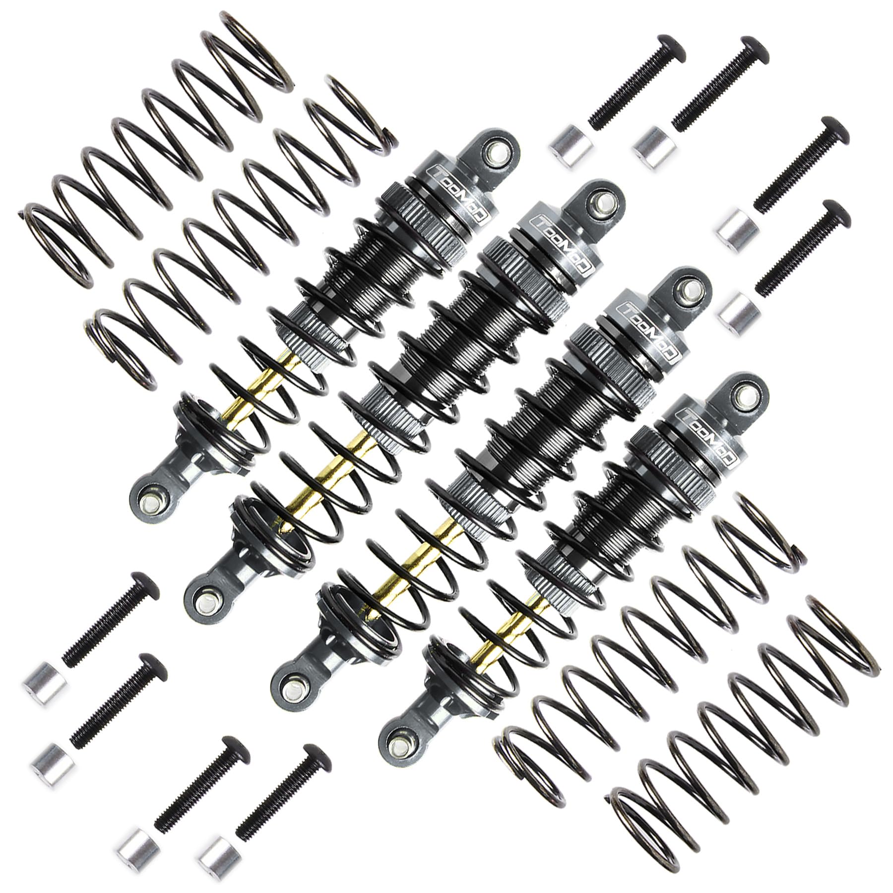 TOOMOD 90mm/105mm RC Oil Shock Absorber Big Bore Damper for 1/10 Slash 2WD, 4WD 4x4,Stampede,Rustler 4X4 VXL, Hoss,Bandit, Ford, Vorteks, Parts Upgrade Replace (Grey)