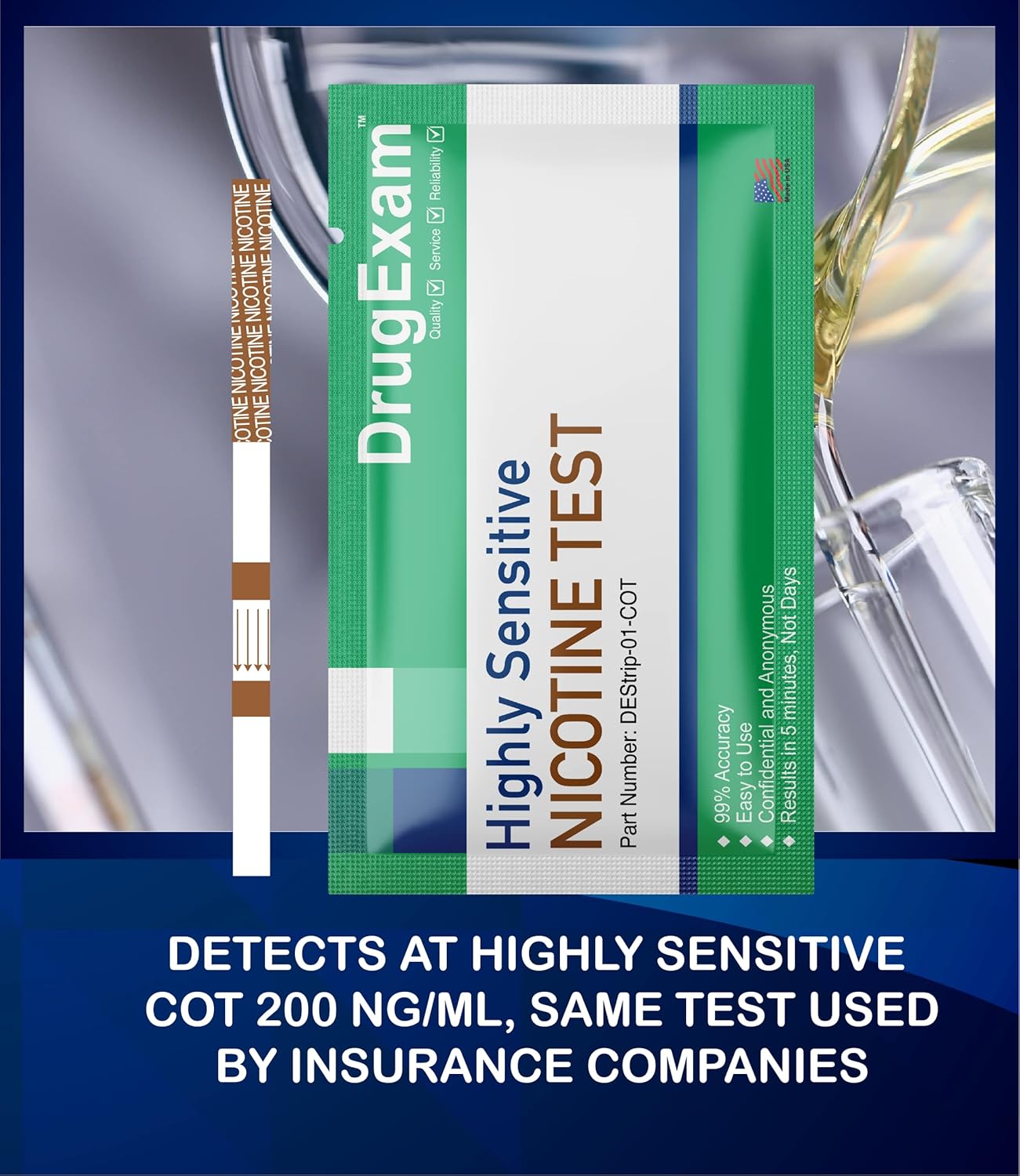 10 Pack - DrugExam Made in USA, Nicotine Tobacco Cotinine Urine Test Strip Kit - Urine Dip Strip Testing Cotinine from Smoking. (50)