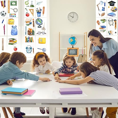 Miniatura 3 de 65 calcomanías de pared para el regreso a clases, 6 hojas de calcomanías de acuarela, decoración de búho gnomo, búho escolar, calcomanías de pared