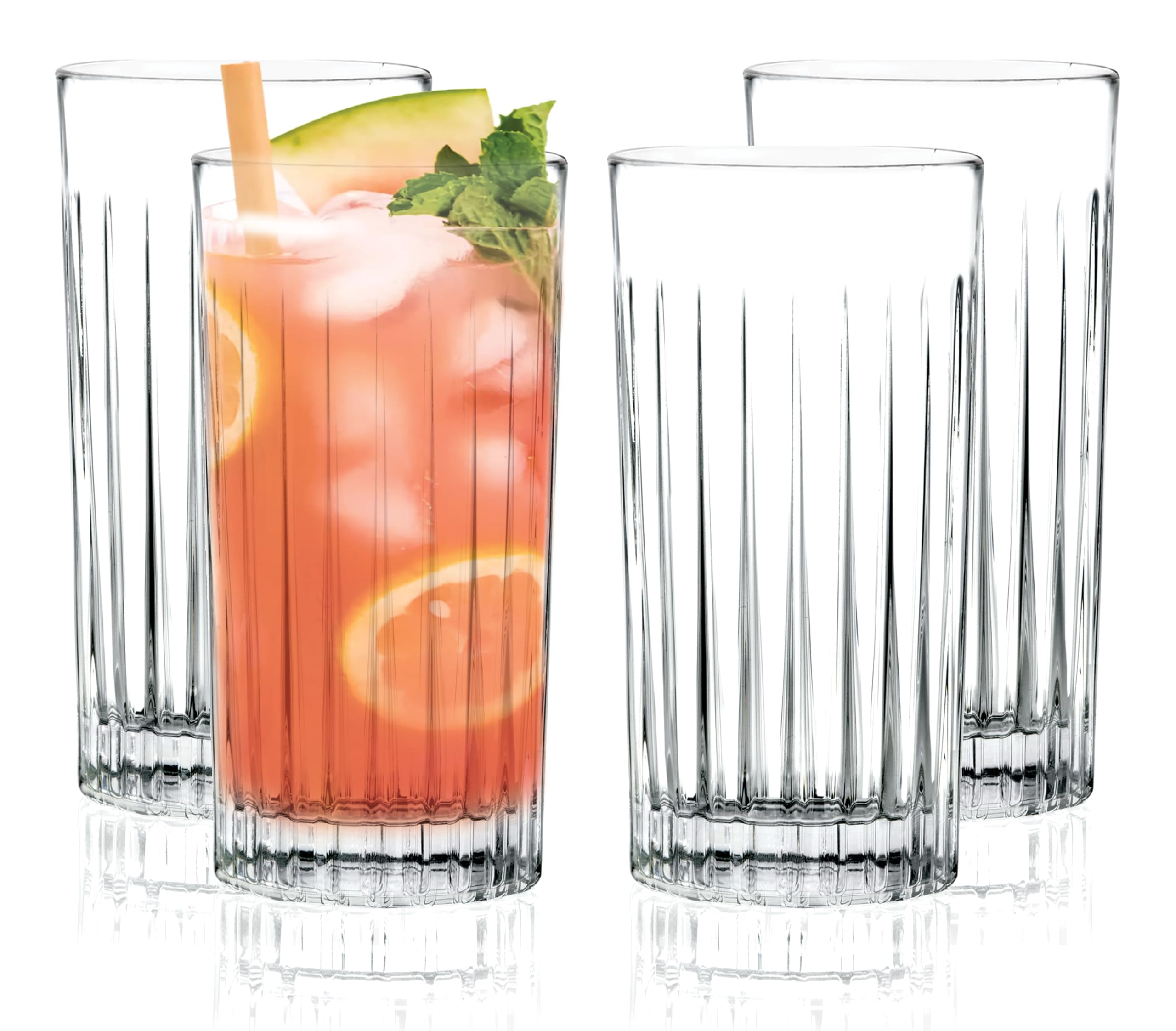 Barski Highball-Glas – Trinkgläser – 4er-Set – Hiball-Becher – Glaskristallbecher – für Wasser, Saft, Bier, gemischte Cocktails, Mojito-Glas, Tom Collins Bar Glaswaren, 425 ml, hergestellt in Europa