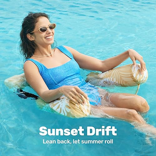 Miniatura 3 de Sloosh Sillas flotantes de piscina para adultos, sillas inflables de piscina, hamaca flotante con patrón de plantas para adultos, flotadores de