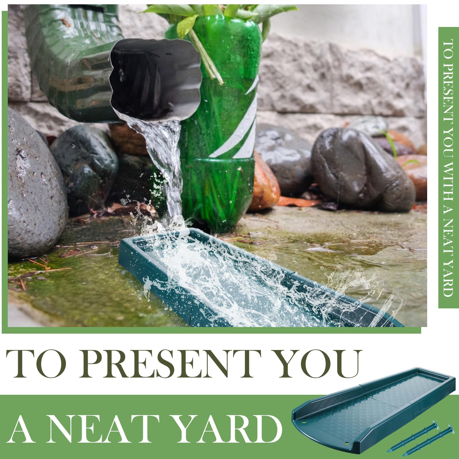 3 Pieces 24 Inch Downspout Splash Block Gutters Downspout Extensions Rain Downspout Guard Decorative Rain Downspout Extender Downspout Diverter Drain Gutter for Cement Floor Lawn Ground (Green)