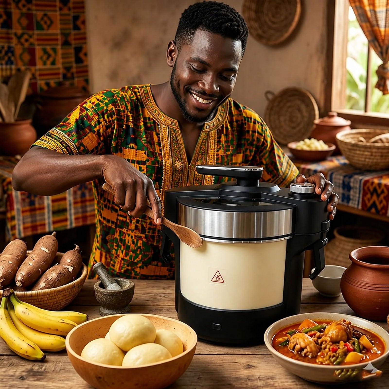 Fabricante de comida automática de 6L para tragar Fufu, máquina eléctrica para triturar ñame, para Fufu, Amala, Banku, comida africana, sémola, puré de patatas, sirve para 5 a 6 personas