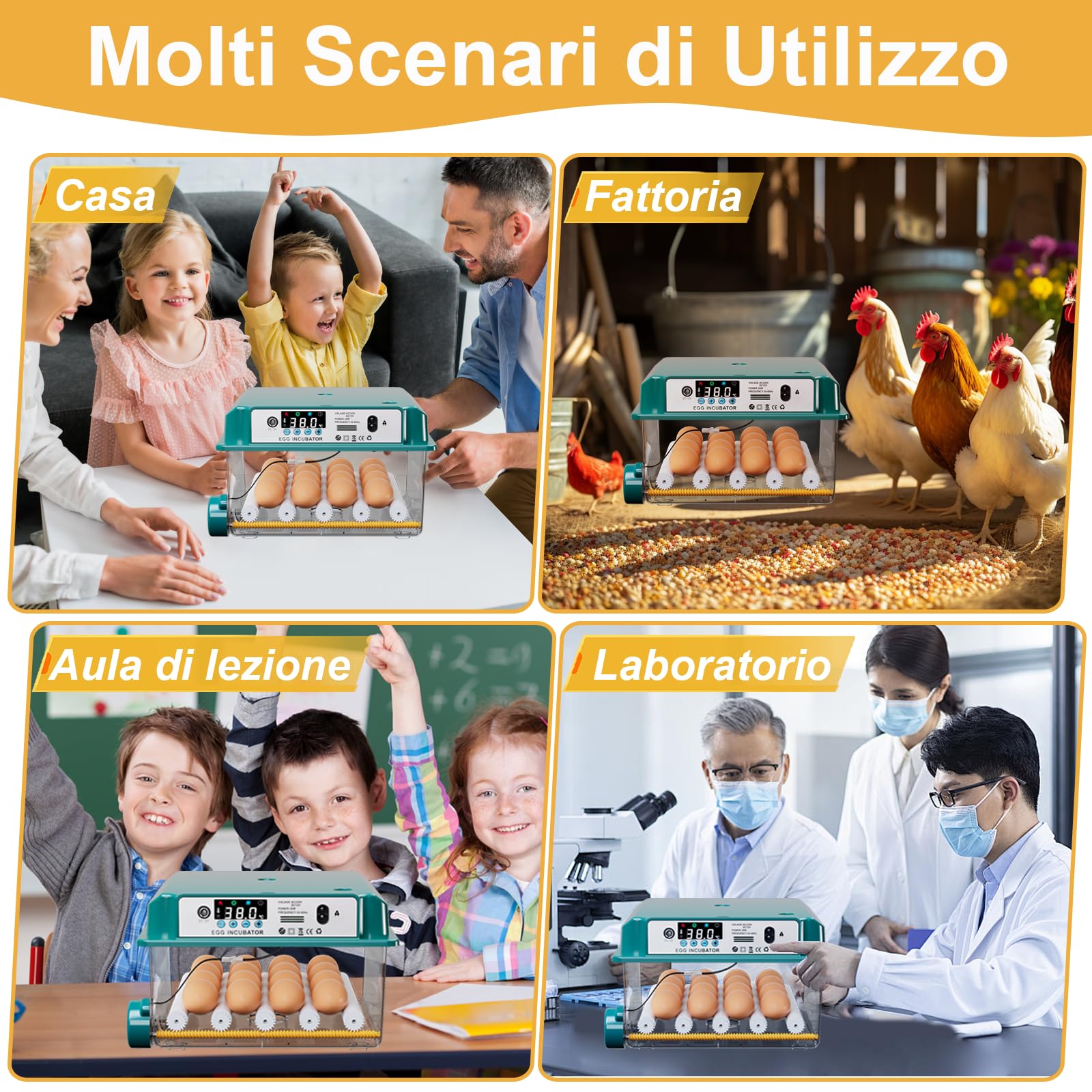 CoInceptus Incubatrice per Uova Automatica, Incubatrice per 12-16 Uova con Rotazione Automatica delle Uova e Aggiunta Automatica dell'acqua, Incubatrice per Uova di Gallina, Quaglia, Anatra