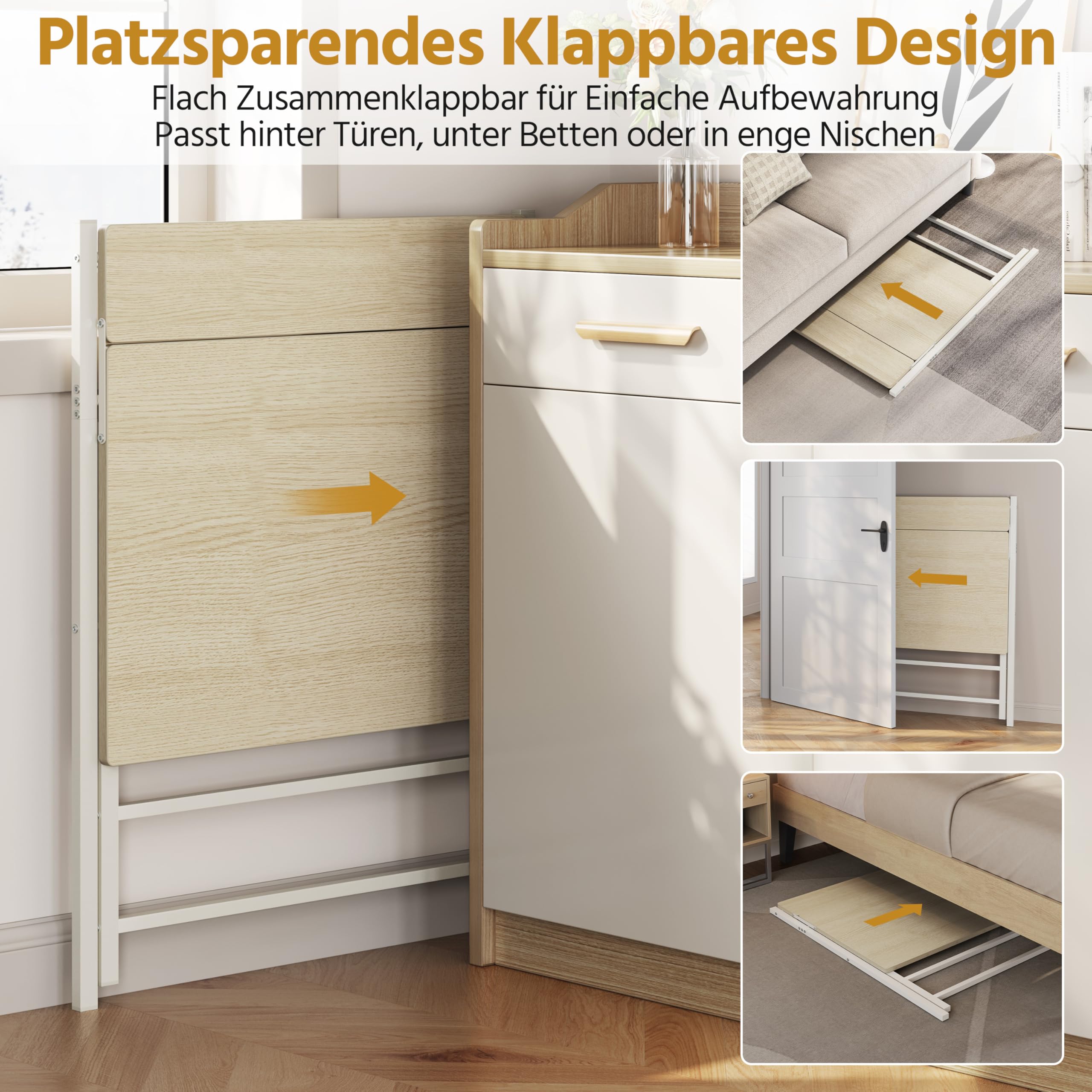Yaheetech Schreibtisch Klappbar, 100 cm Computertisch mit Ablage, 2-Stufiger Arbeitstisch mit Monitorständer, Laptoptisch für Homeoffice/Kleine Räume/Wohnzimmer, Helle Holzfarbe/100 cm L × 50 cm B | 2-Stufiger Arbeitstisch mit Monitorständer, Laptoptisch