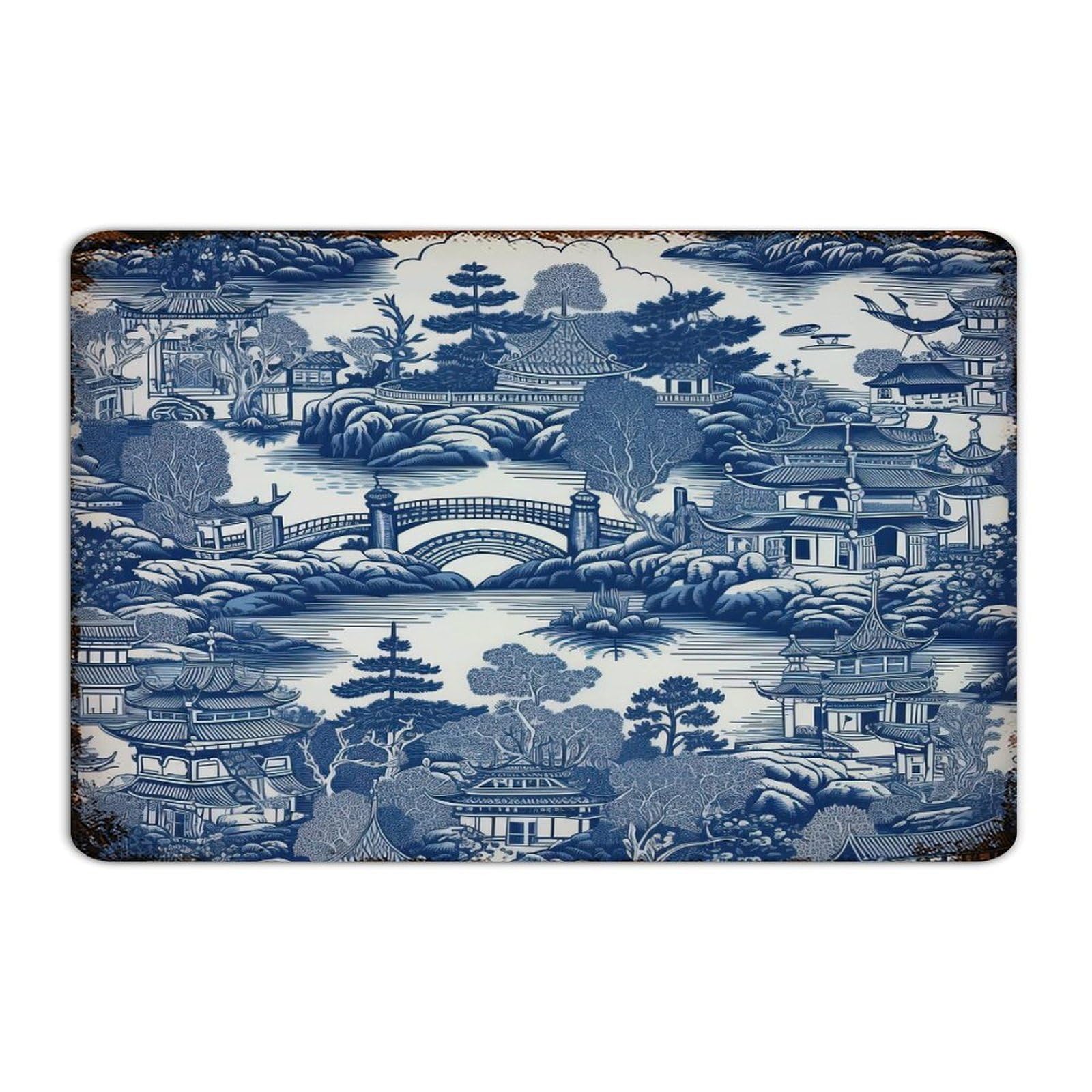 Pagode asiatique sur plaque en métal décorative pour habiller le porche et les murs