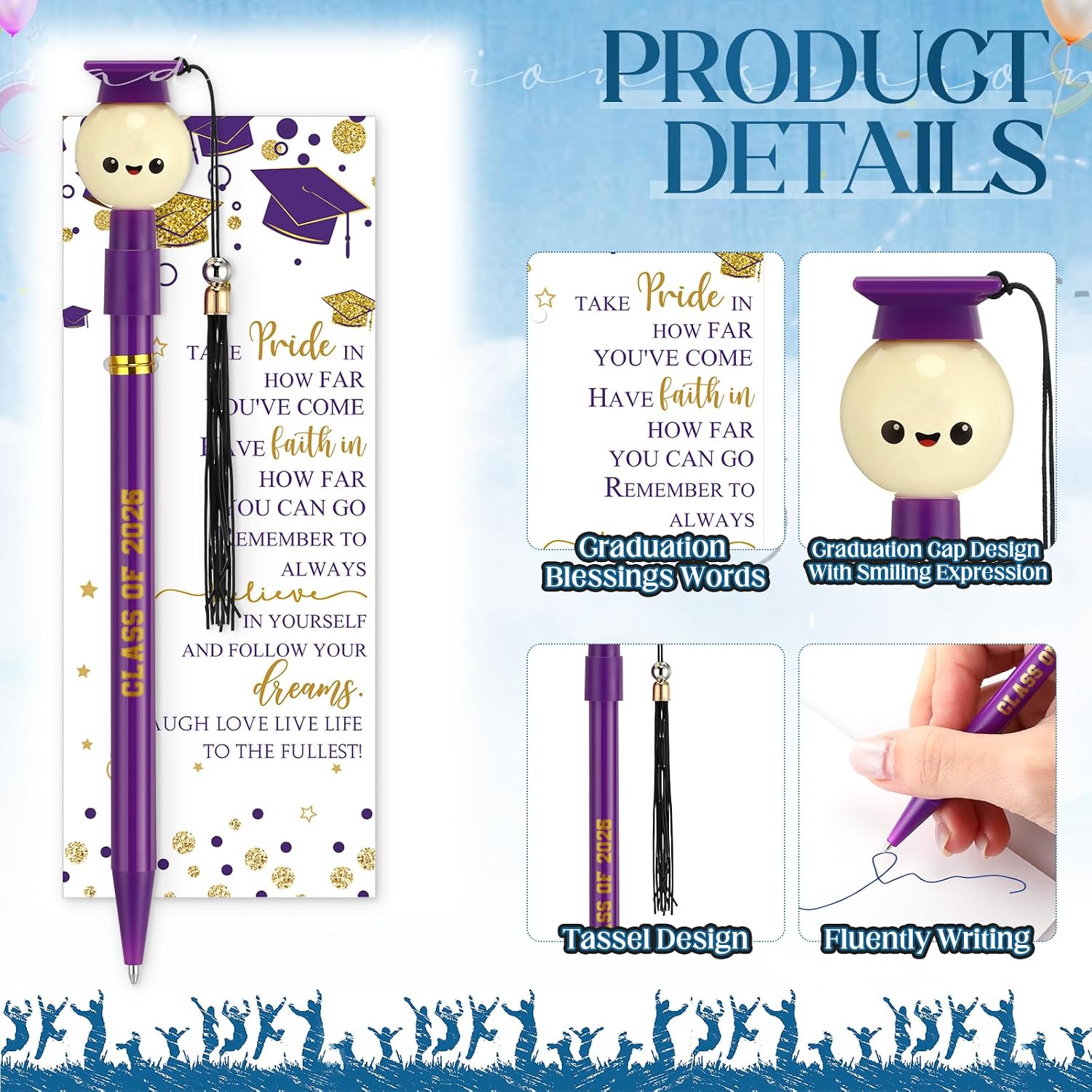 30 Sets Graduation Party Favors Graduation Cap Ballpoint Pen Class of 2026 Pen with Tassel and Bookmark Bulk End of Year Gift for Guest Grad Party Supplies(Purple) image 3