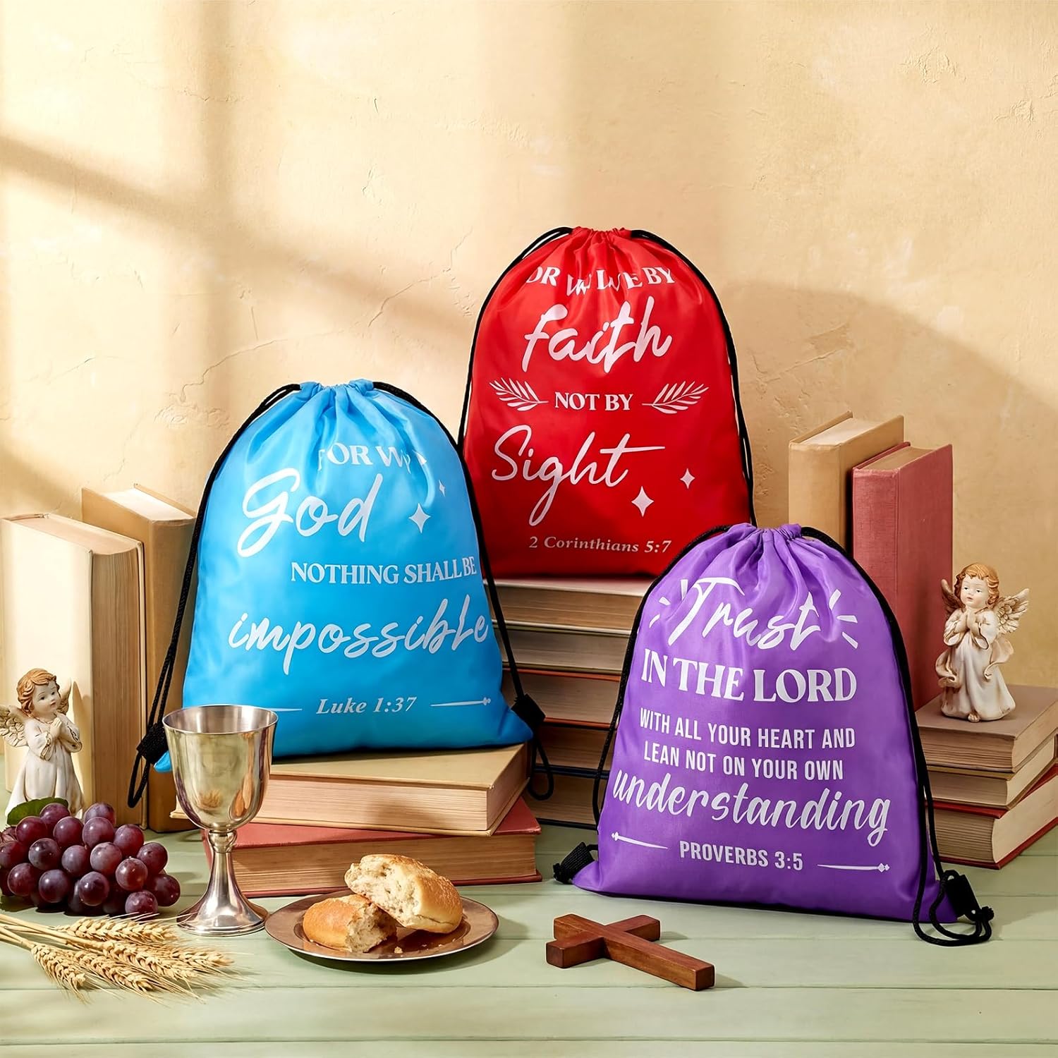 30 Pcs First Communion Baptism Drawstring Backpack Bulk Religious Christian Gift Bags God Bless Christian Bible Verse Goodie Candy Treat String Bags for Church Baptism Party Decor - Image 6